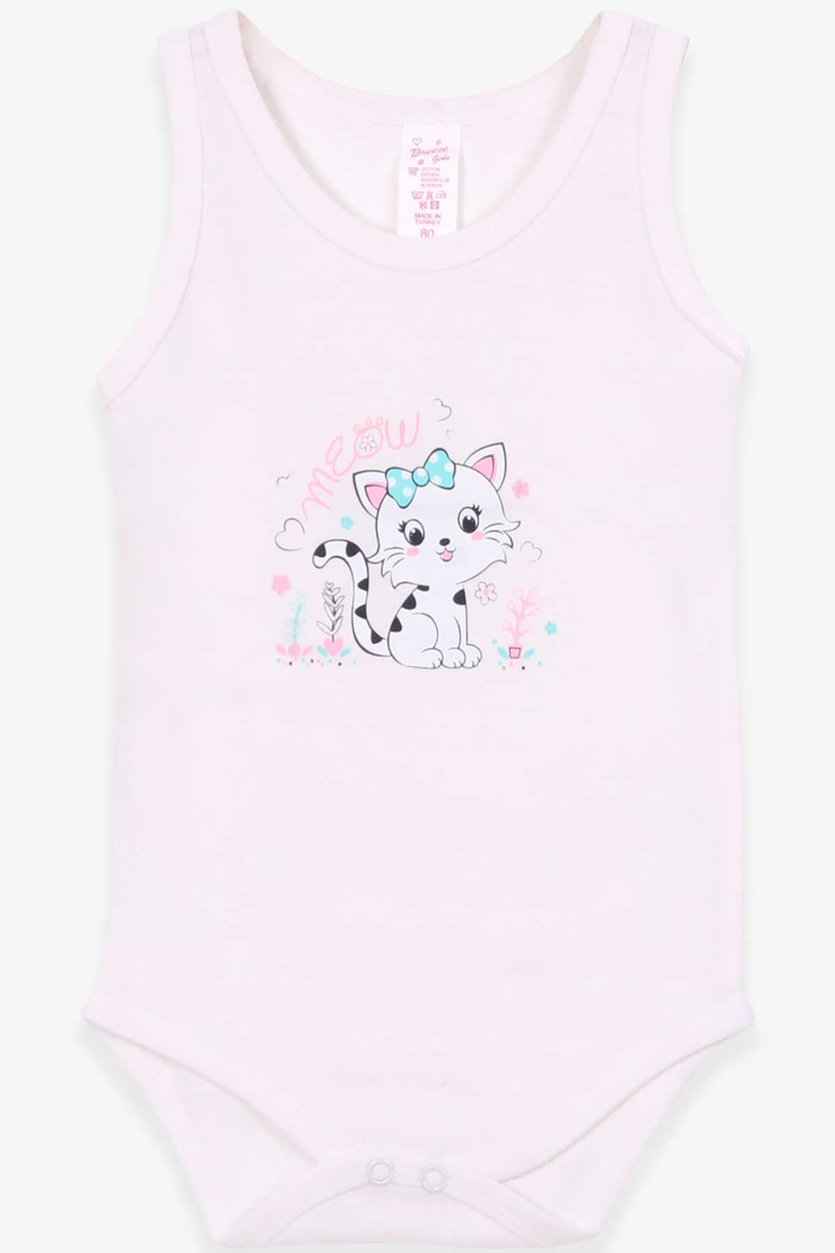 Breeze Kız Bebek Çıtçıtlı Body Kedicik Baskılı Beyaz (9 Ay-3 Yaş)