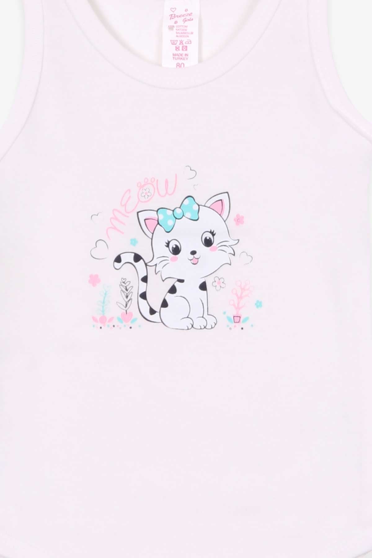 Breeze Kız Bebek Çıtçıtlı Body Kedicik Baskılı Beyaz (9 Ay-3 Yaş)