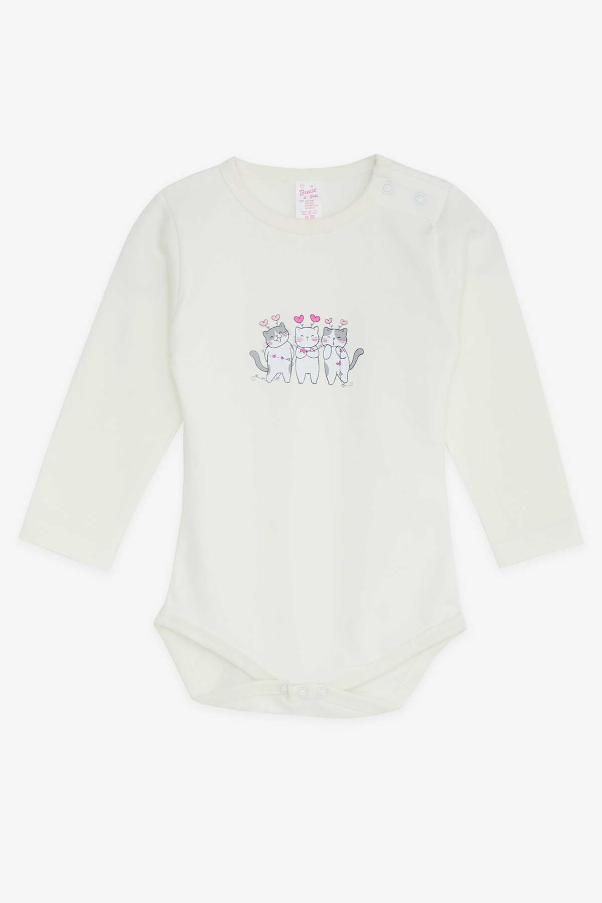 Breeze Kız Bebek Çıtçıtlı Body Kedili Ekru (9 Ay-3 Yaş)
