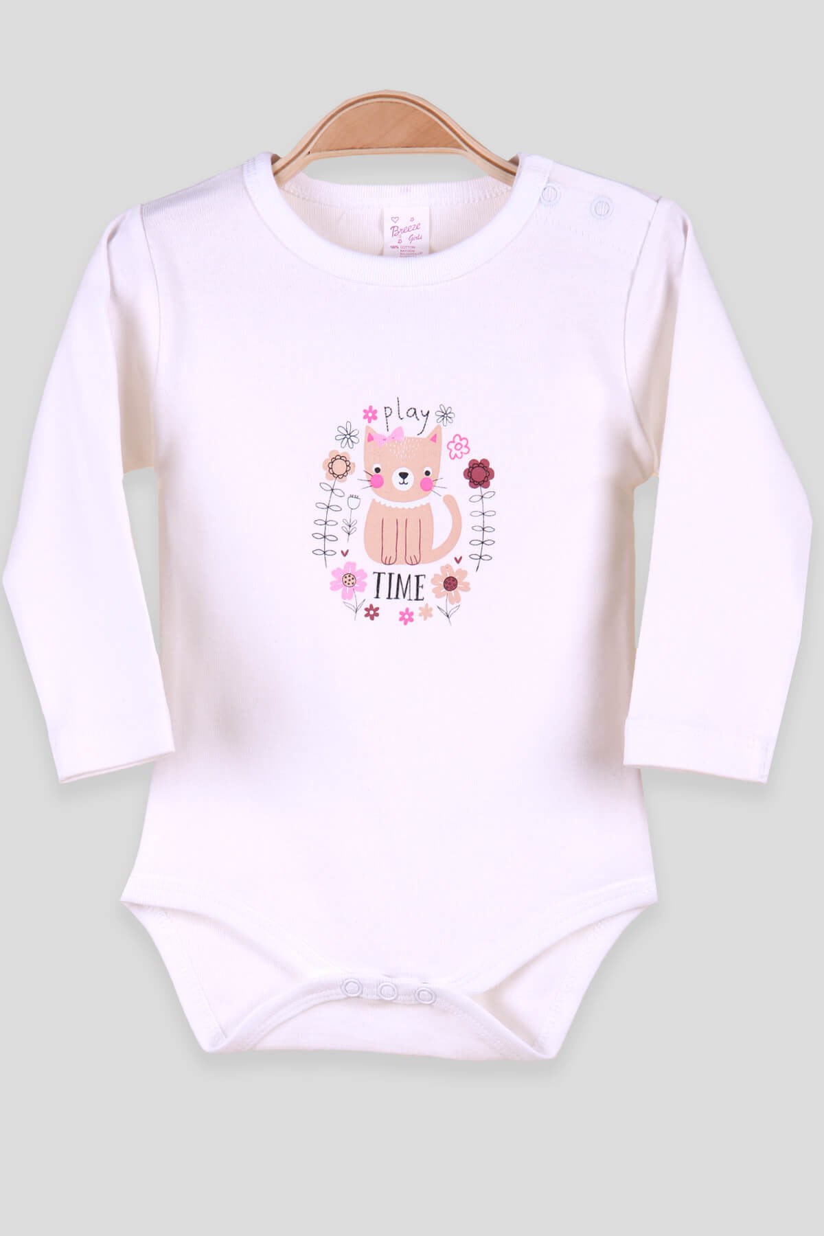 Breeze Kız Bebek Çıtçıtlı Body Kedili Ekru (9 Ay-3 Yaş)