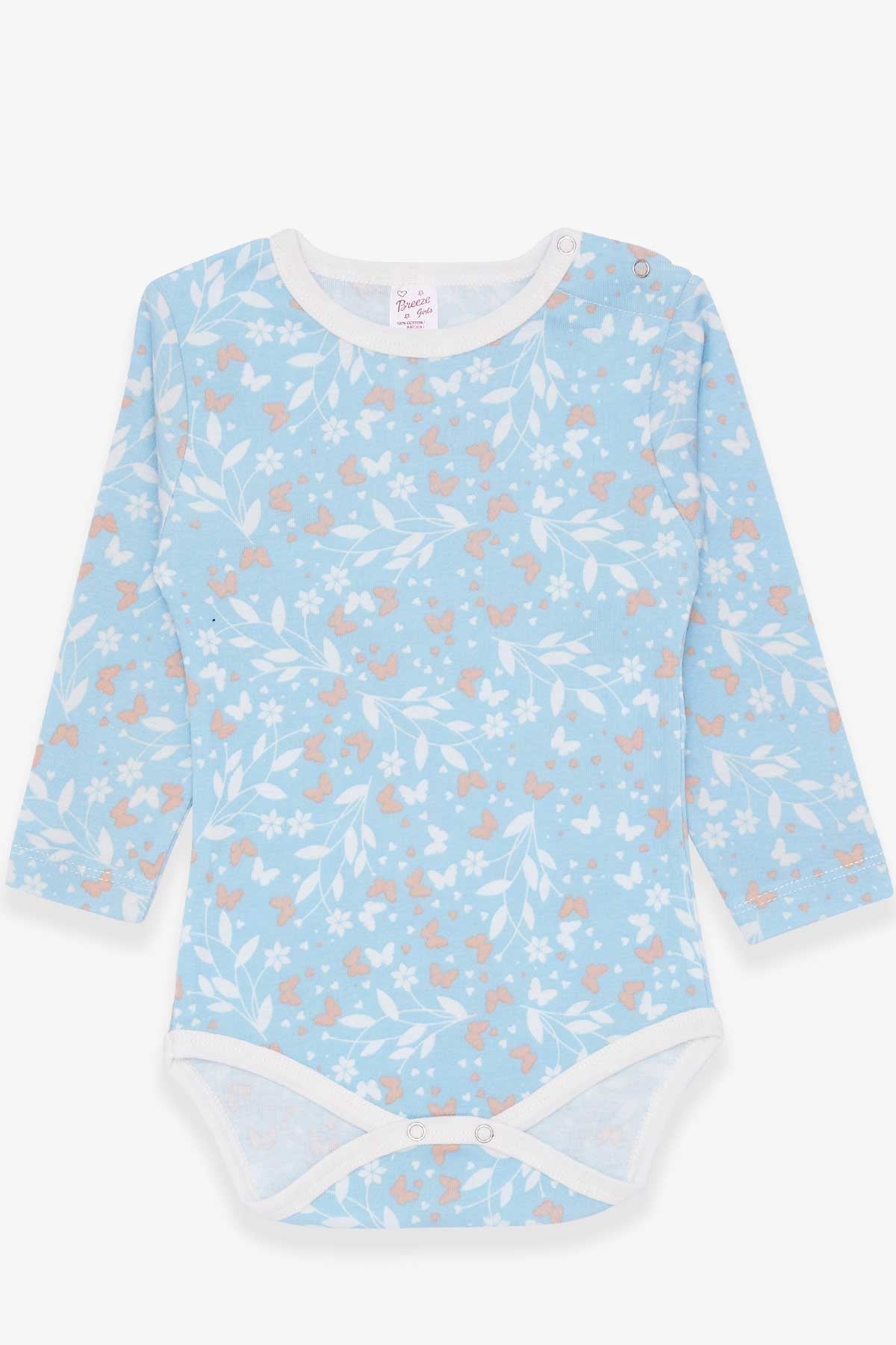 Breeze Kız Bebek Çıtçıtlı Body Kelebek Çiçek Desenli Açık Mavi (9 Ay-3 Yaş)