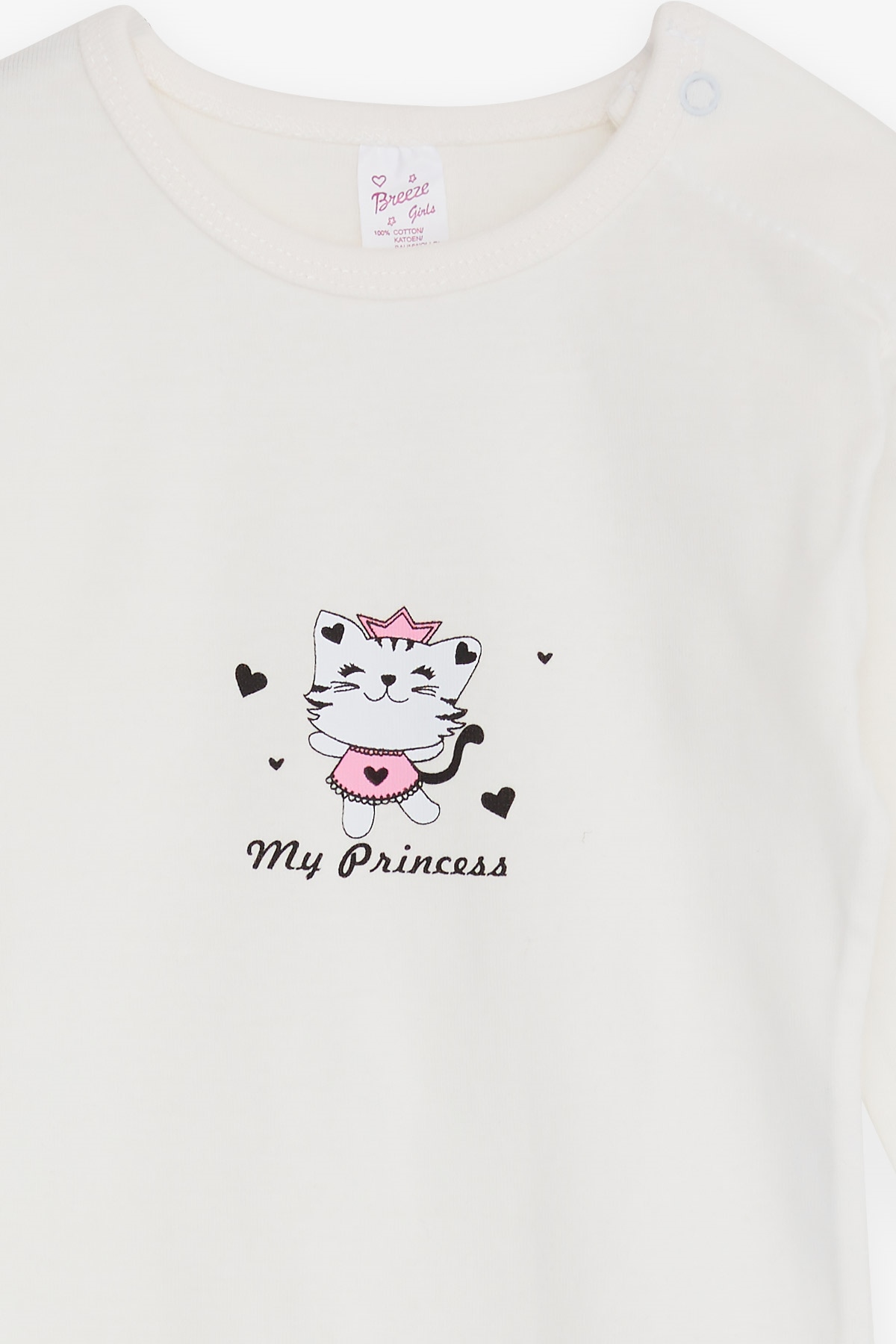 Breeze Kız Bebek Çıtçıtlı Body Prenses Kedicik Baskılı Ekru (9 Ay-3 Yaş)