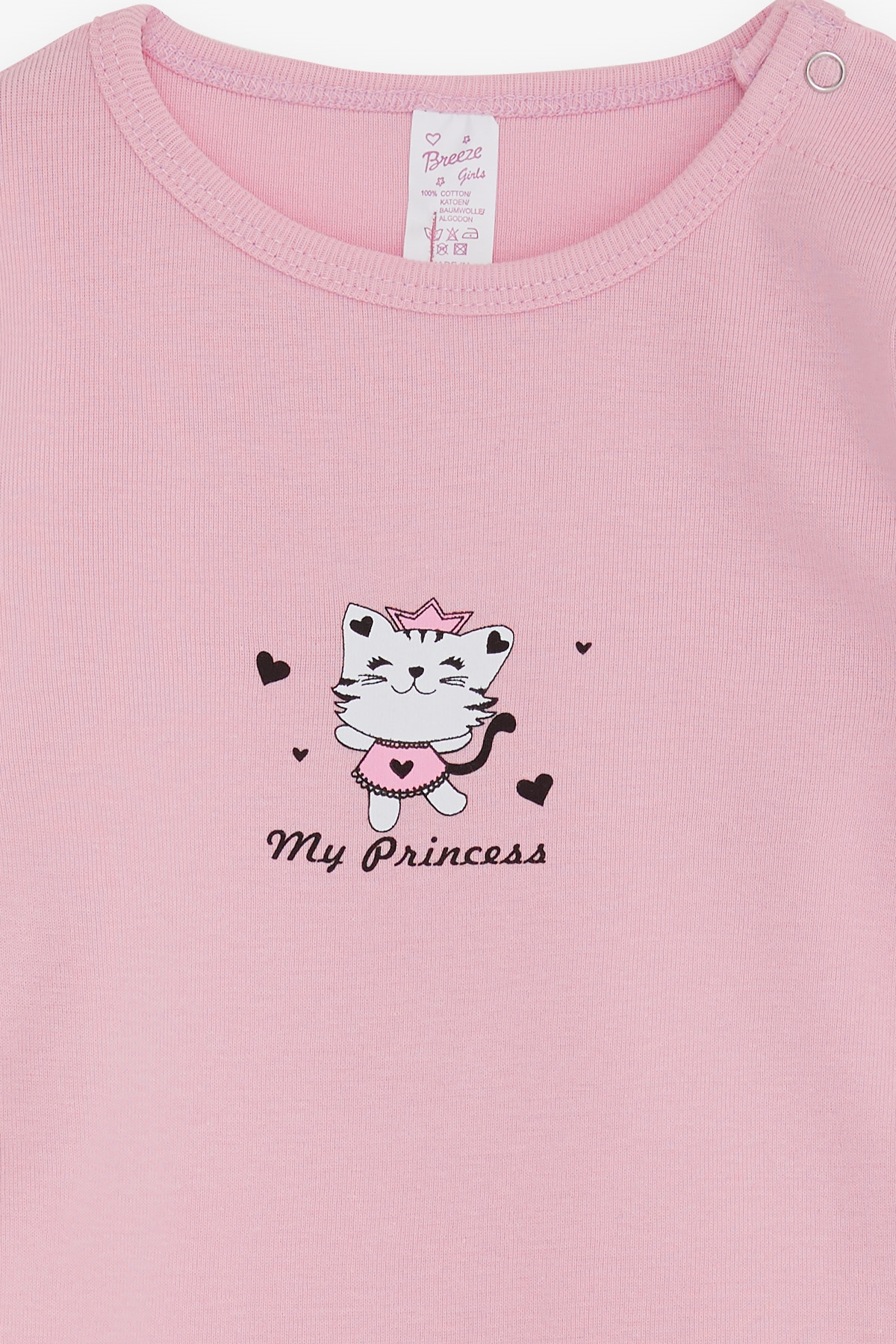 Breeze Kız Bebek Çıtçıtlı Body Prenses Kedicik Baskılı Pembe (9 Ay-3 Yaş)