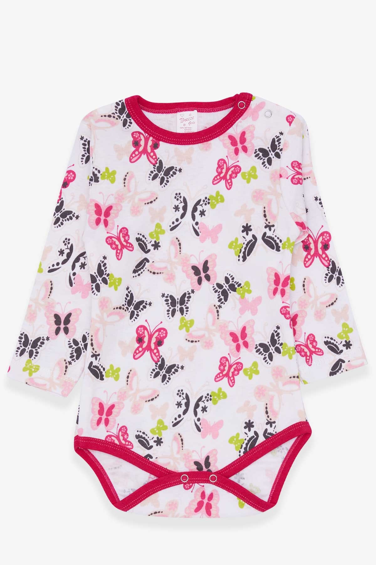 Breeze Kız Bebek Çıtçıtlı Body Renkli Kelebekcik Desenli Ekru (9 Ay-3 Yaş)