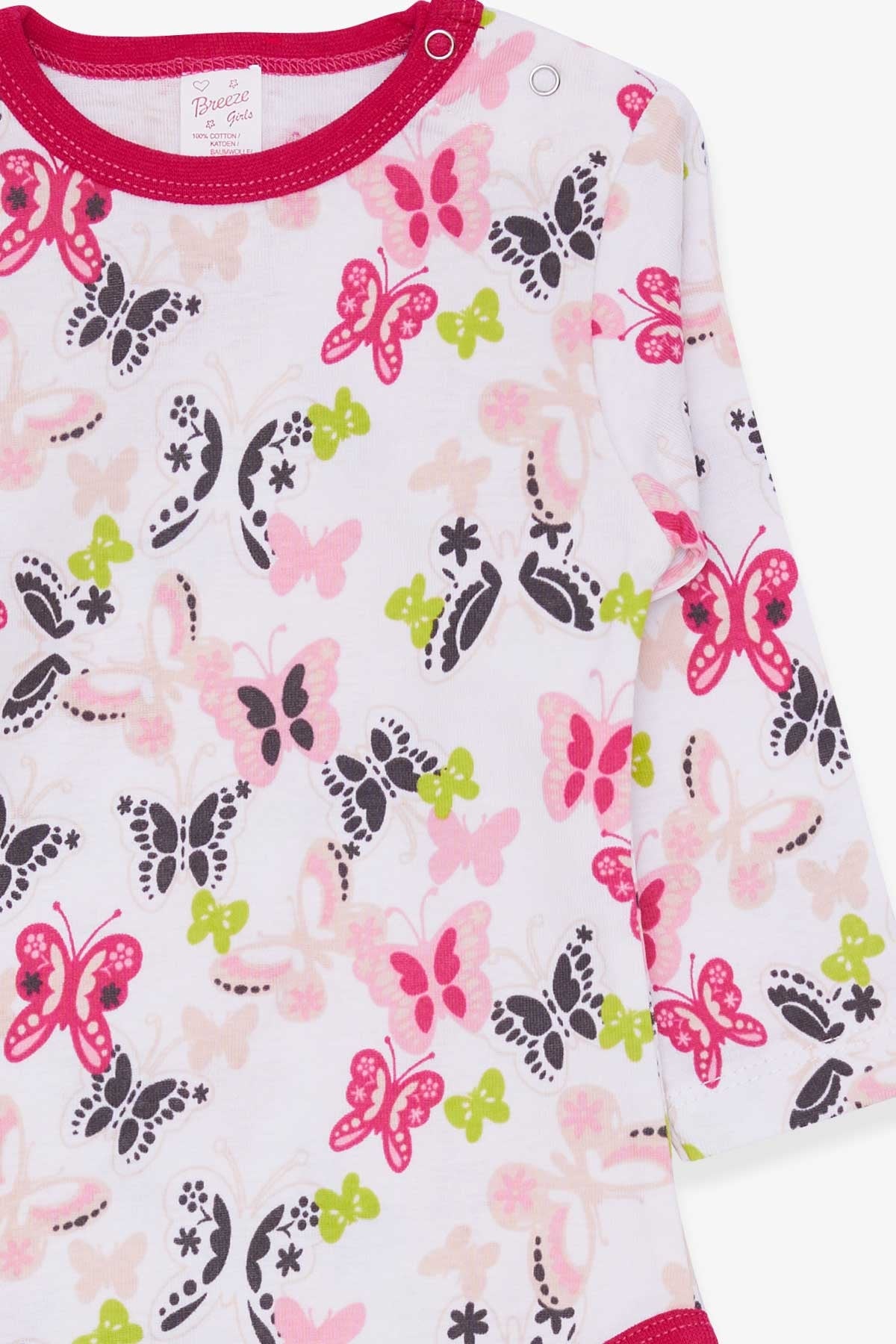 Breeze Kız Bebek Çıtçıtlı Body Renkli Kelebekcik Desenli Ekru (9 Ay-3 Yaş)