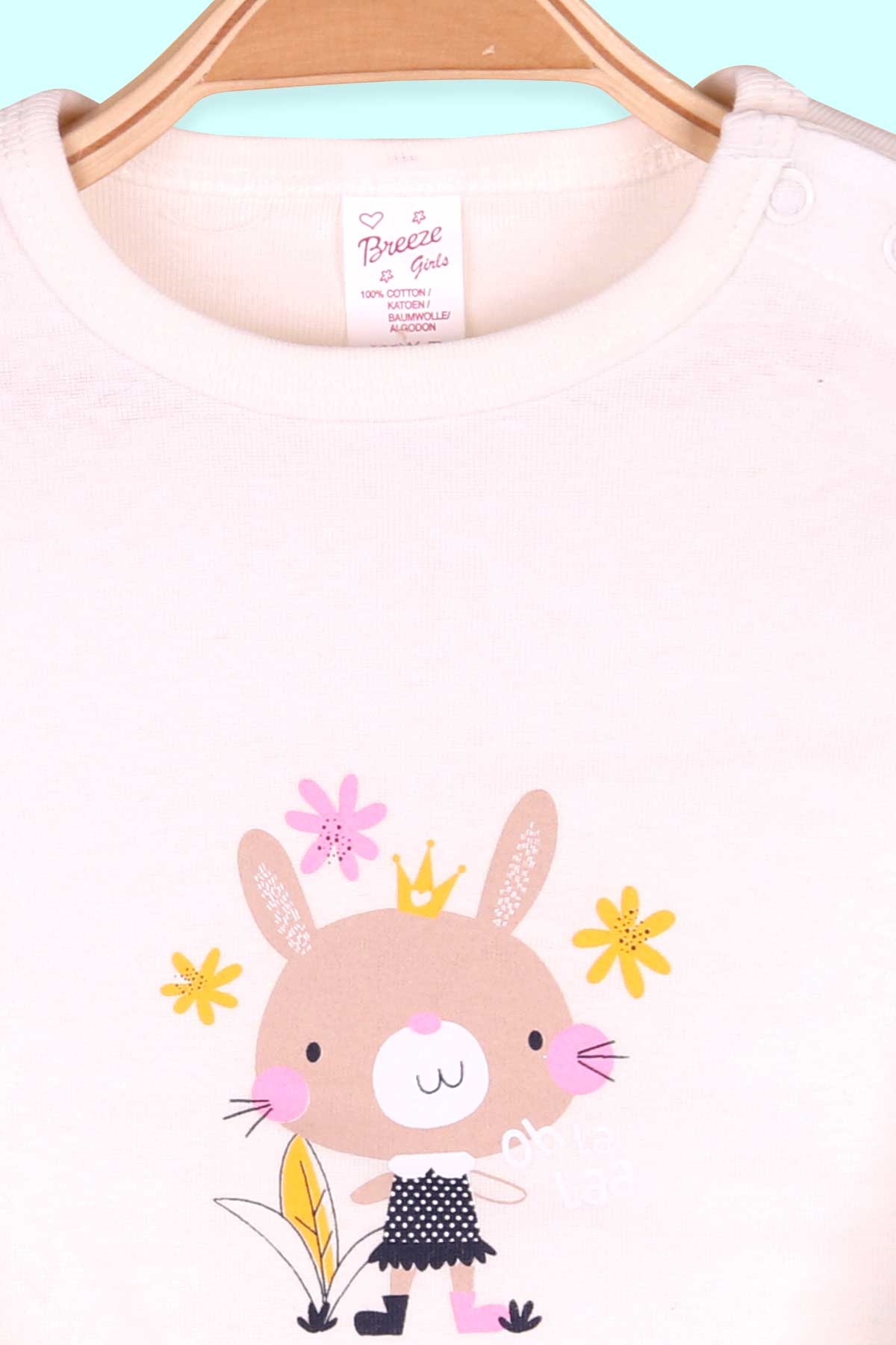 Breeze Kız Bebek Çıtçıtlı Body Tavşan Baskılı Ekru (9 Ay-3 Yaş)