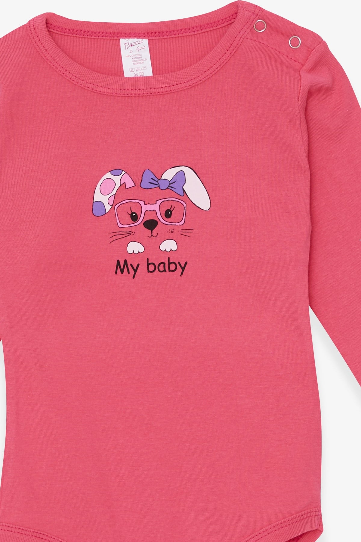 Breeze Kız Bebek Çıtçıtlı Body Tavşancık Baskılı Pembe (9 Ay-3 Yaş)