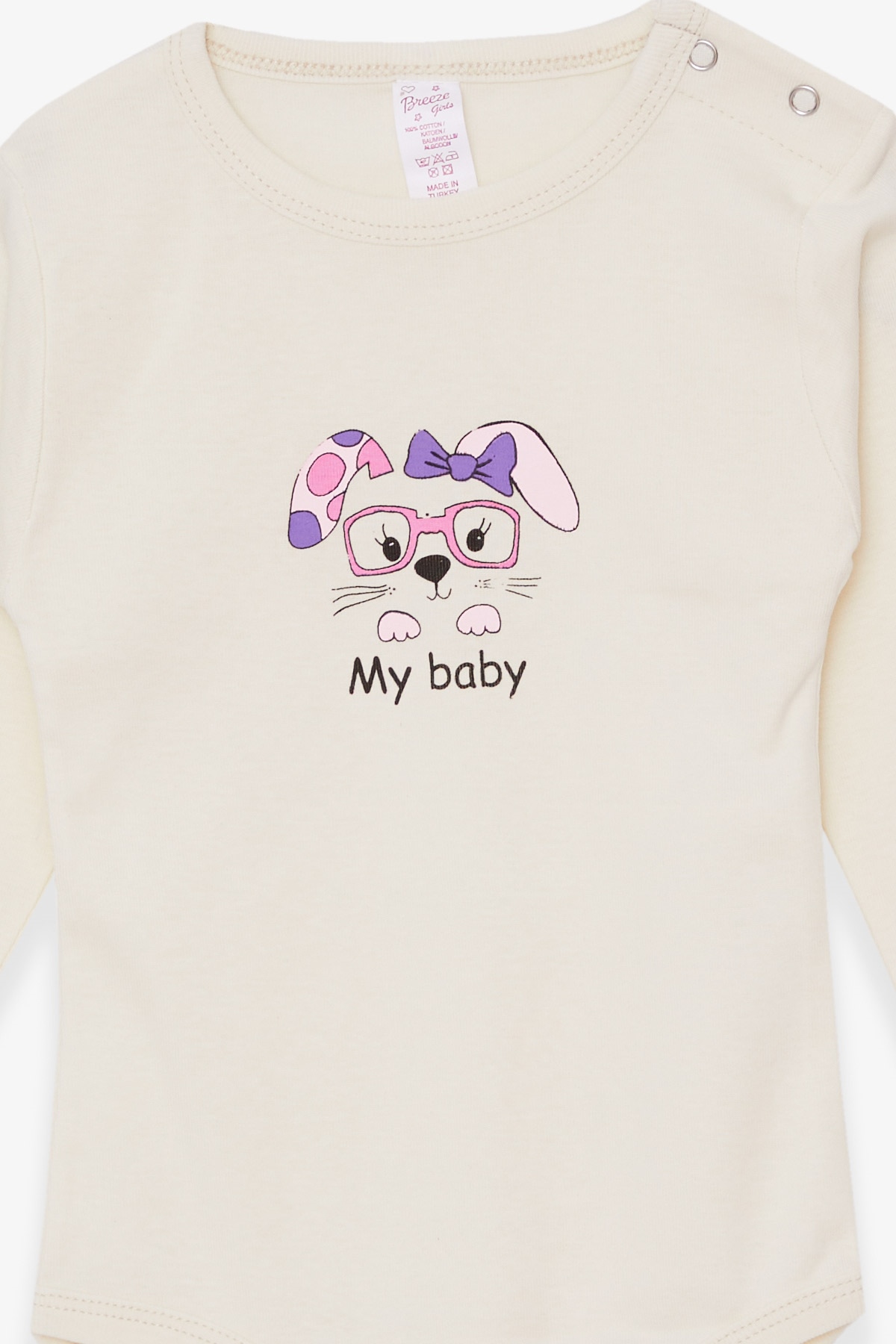 Breeze Kız Bebek Çıtçıtlı Body Tavşancık Baskılı Krem (9 Ay-3 Yaş)