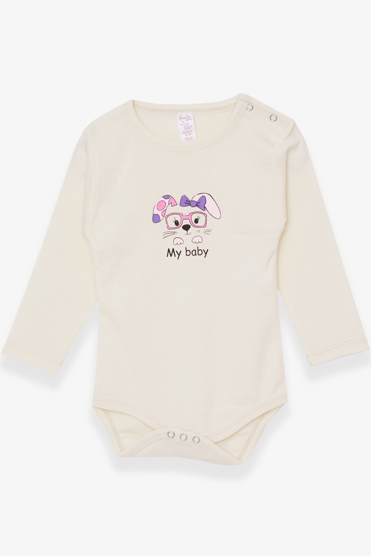 Breeze Kız Bebek Çıtçıtlı Body Tavşancık Baskılı Krem (9 Ay-3 Yaş)