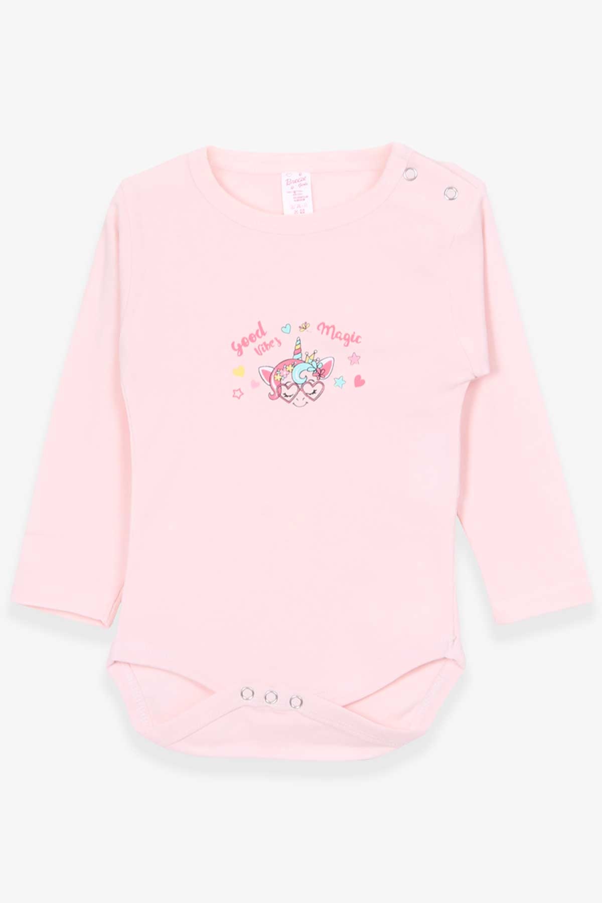 Breeze Kız Bebek Çıtçıtlı Body Unicorn Baskılı Pudra (9 Ay-3 Yaş)