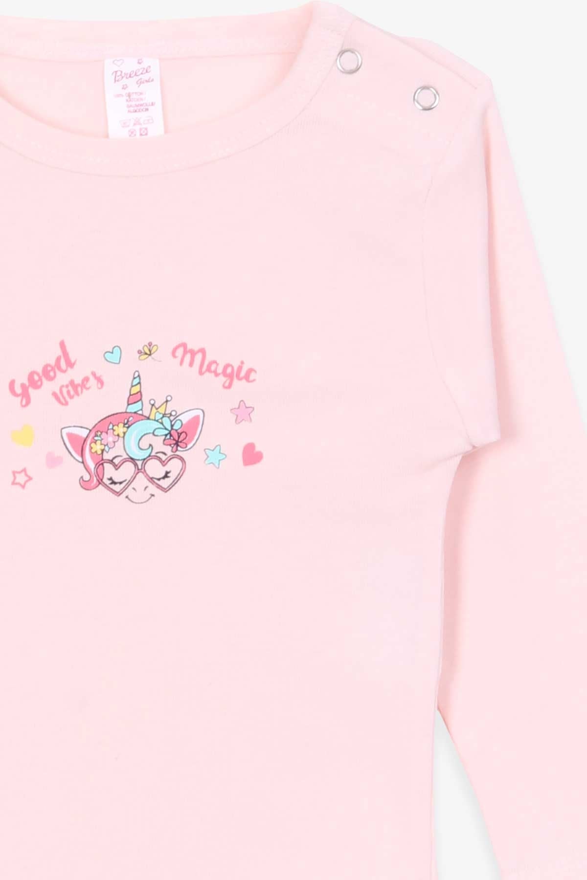 Breeze Kız Bebek Çıtçıtlı Body Unicorn Baskılı Pudra (9 Ay-3 Yaş)