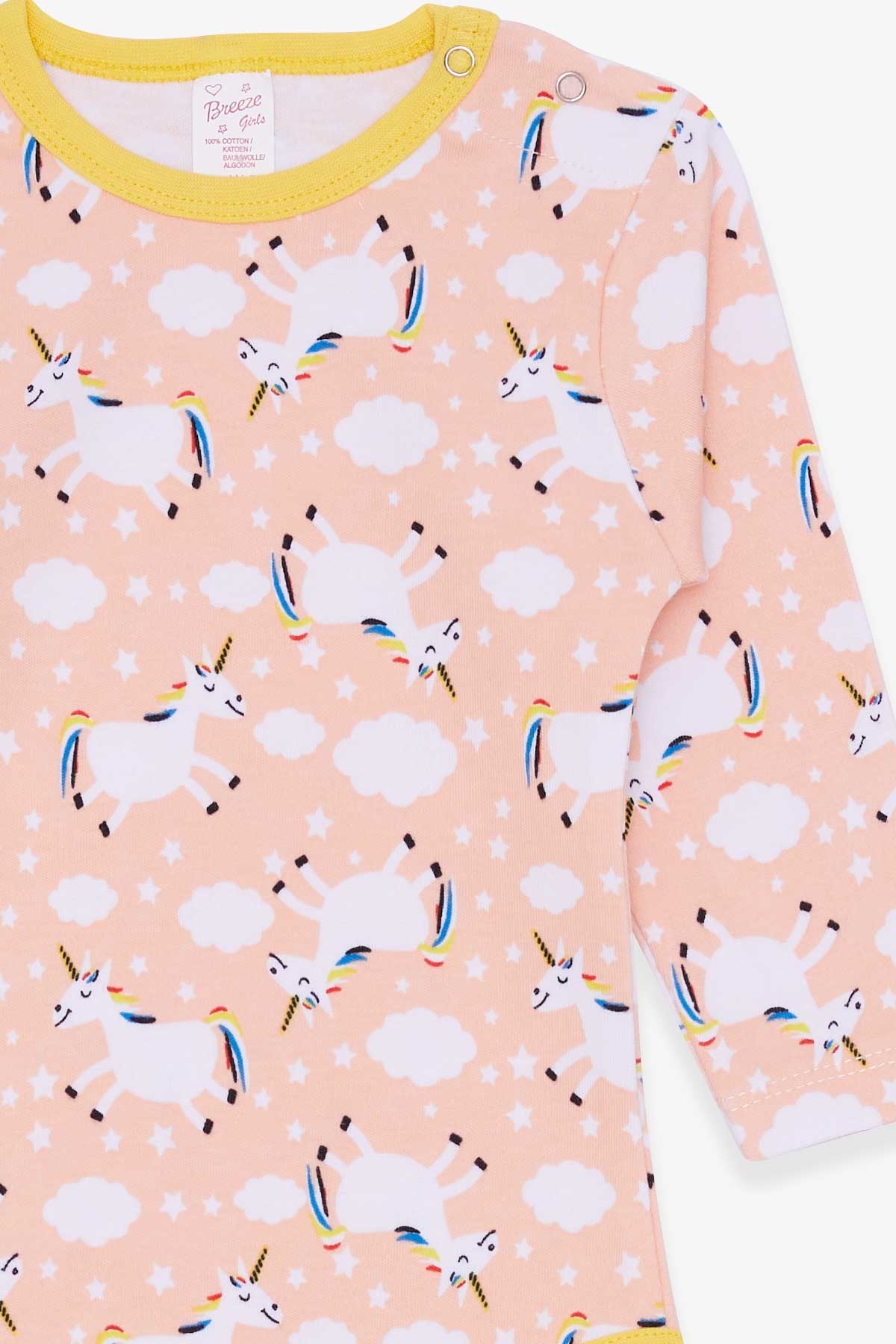 Breeze Kız Bebek Çıtçıtlı Body Unicorn Desenli Somon (9 Ay-3 Yaş)