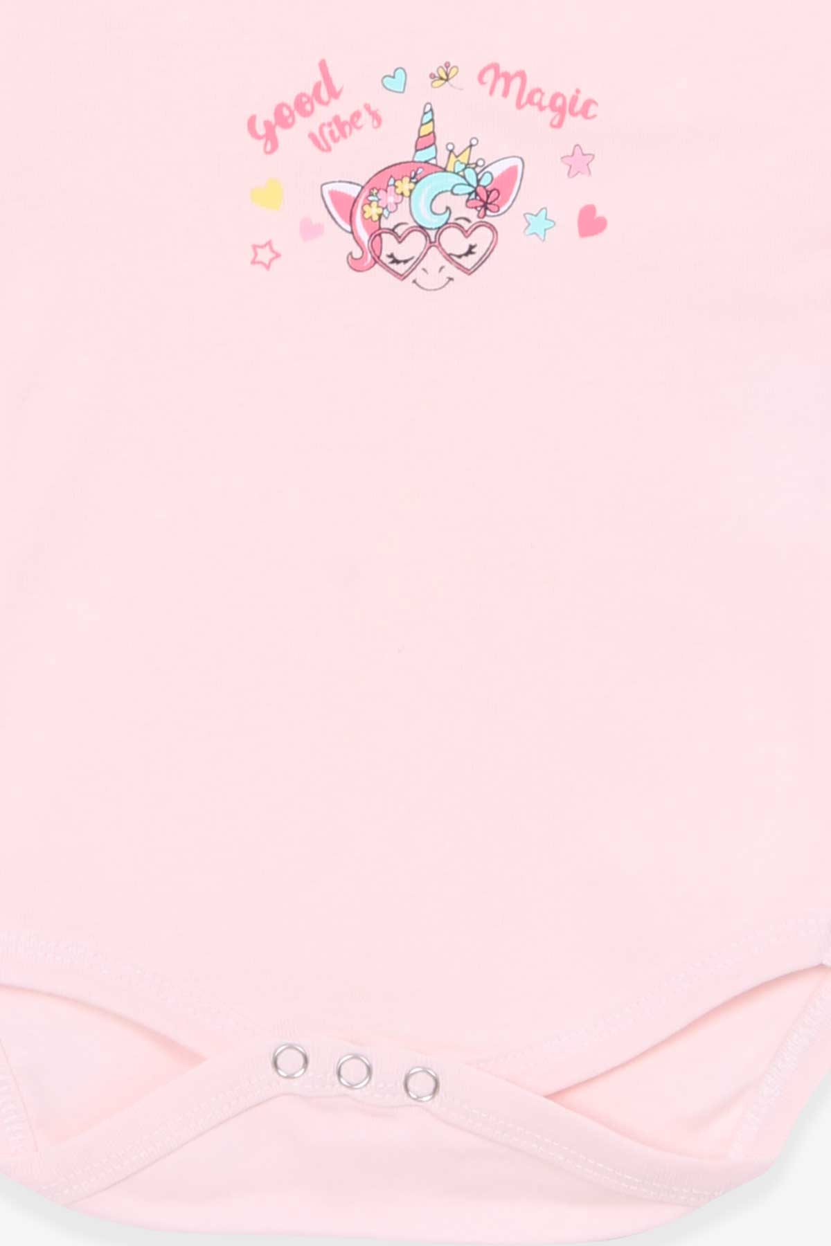 Breeze Kız Bebek Çıtçıtlı Body Unicorn Baskılı Pudra (9 Ay-3 Yaş)