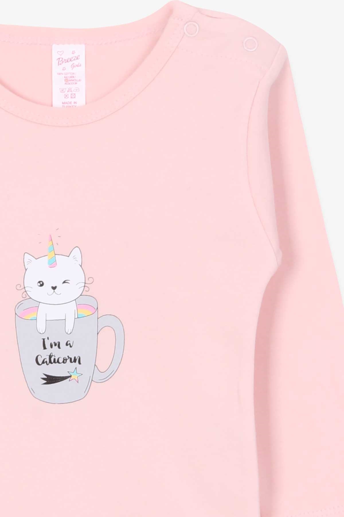 Breeze Kız Bebek Çıtçıtlı Body Yaramaz Caticorn Baskılı Pudra (9 Ay-3 Yaş)