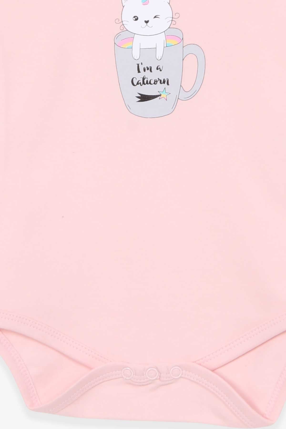 Breeze Kız Bebek Çıtçıtlı Body Yaramaz Caticorn Baskılı Pudra (9 Ay-3 Yaş)