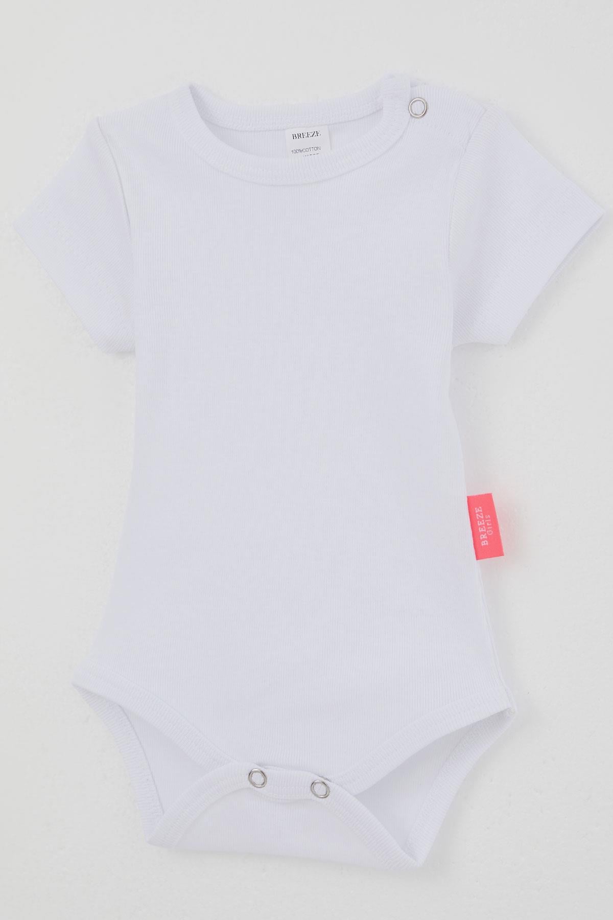 Breeze Kız Bebek Çıtçıtlı Kısa Kollu Zıbın Body Basic Beyaz (0-9 Ay)