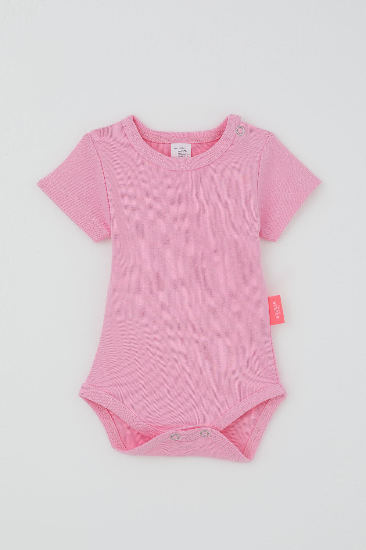 Breeze Kız Bebek Çıtçıtlı Kısa Kollu Zıbın Body Basic Pembe (0-9 Ay)
