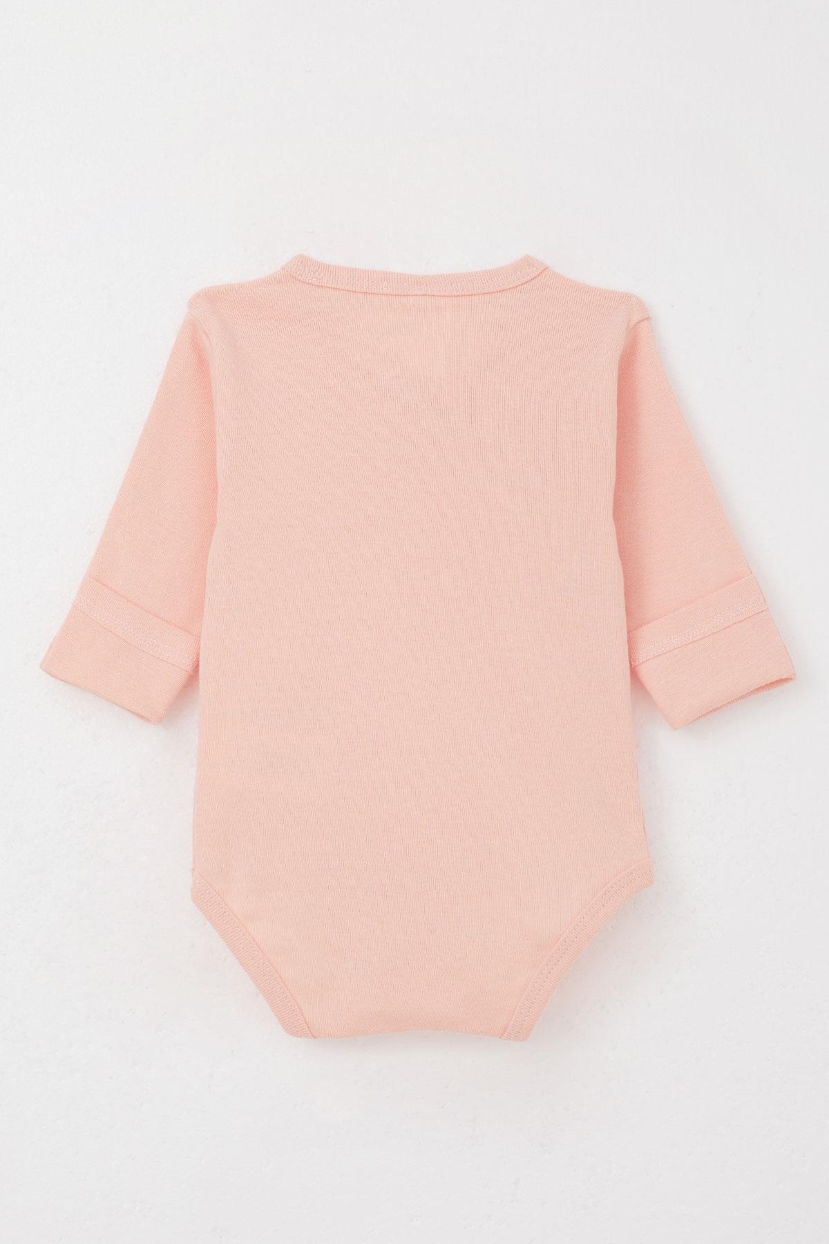 Breeze Kız Bebek Çıtçıtlı Zıbın Body 3 lü Kendinden Eldivenli Somon (0-6 Ay)