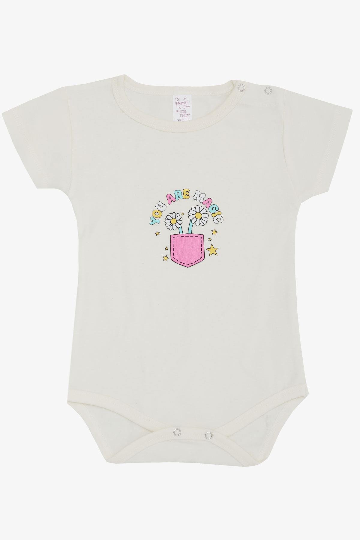Breeze Kız Bebek Çıtçıtlı Zıbın Body Çiçek Baskılı Ekru (9 Ay-3 Yaş)