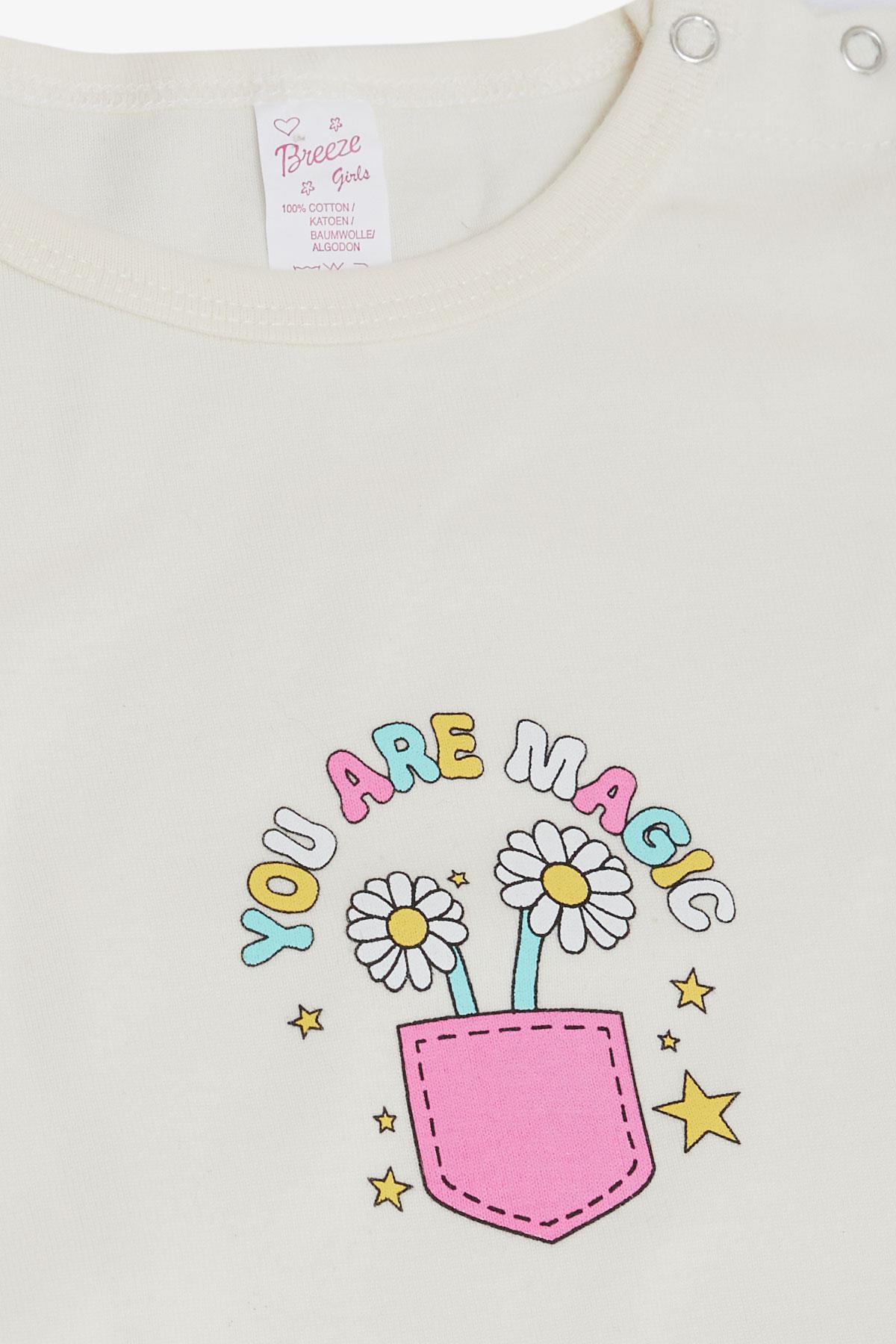 Breeze Kız Bebek Çıtçıtlı Zıbın Body Çiçek Baskılı Ekru (9 Ay-3 Yaş)