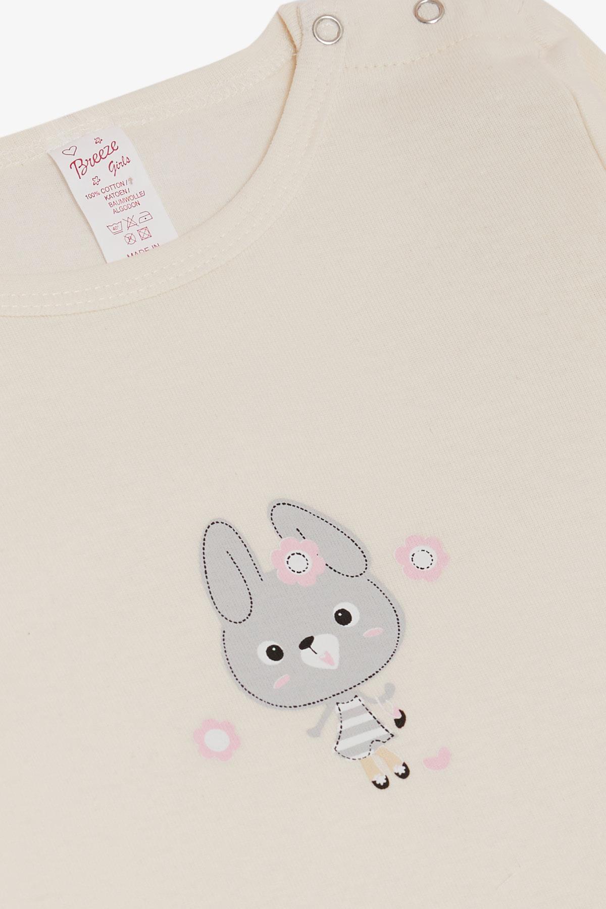 Breeze Kız Bebek Çıtçıtlı Zıbın Body Havalı Tavşancık Baskılı Krem (9 Ay-3 Yaş)