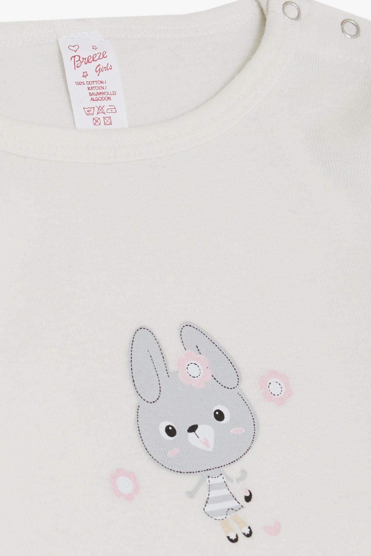 Breeze Kız Bebek Çıtçıtlı Zıbın Body Havalı Tavşancık Baskılı Ekru (9 Ay-3 Yaş)