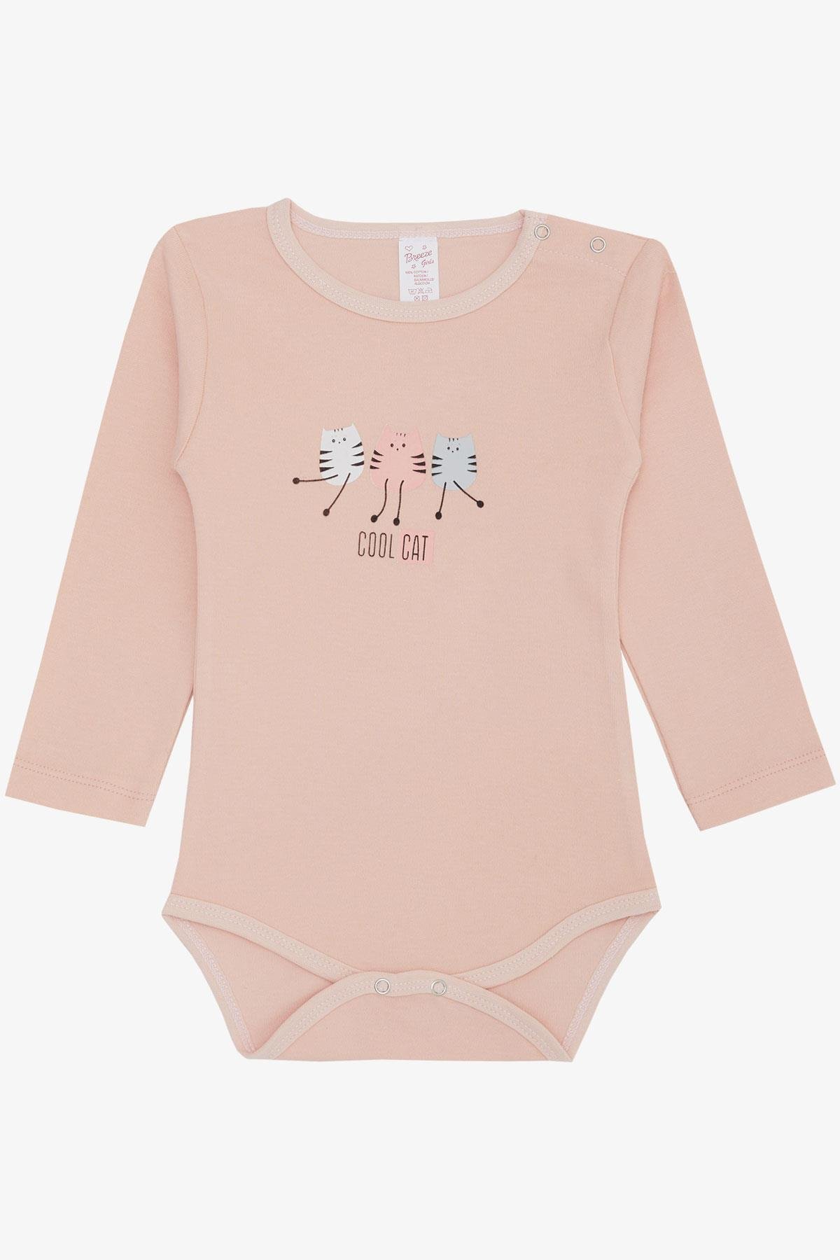 Breeze Kız Bebek Çıtçıtlı Zıbın Body Havalı Kedicikler Baskılı Pudra (9 Ay-3 Yaş)