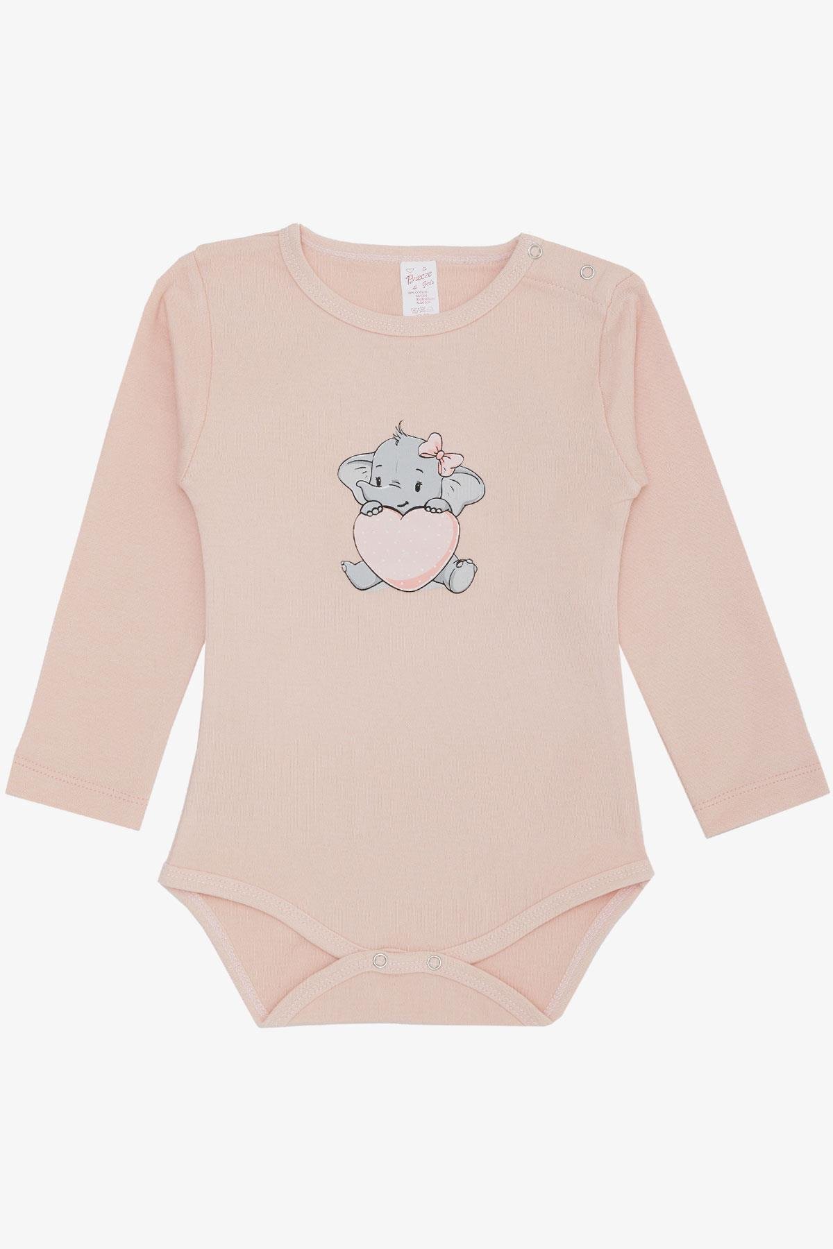 Breeze Kız Bebek Çıtçıtlı Zıbın Body Kalpli Bebek Fil Baskılı Pudra (9 Ay-3 Yaş)