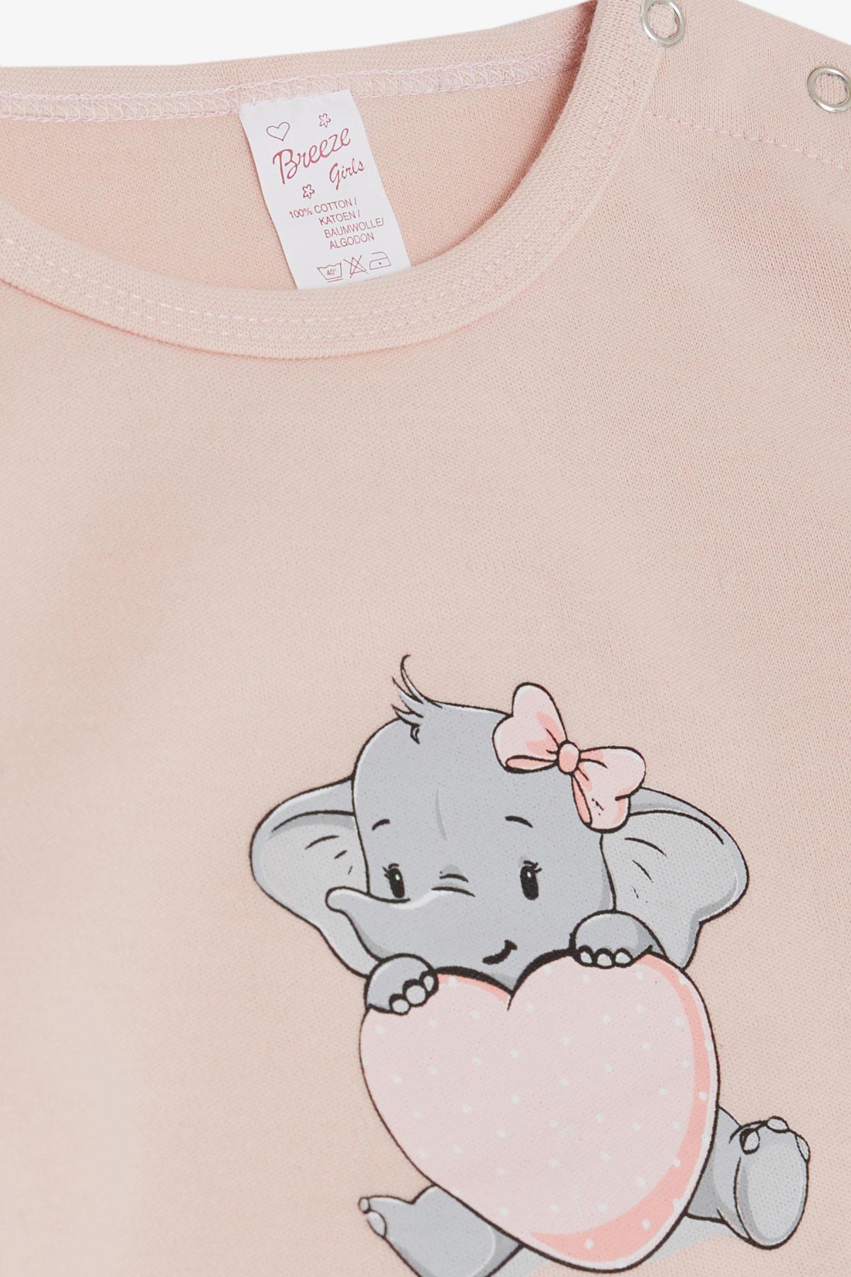 Breeze Kız Bebek Çıtçıtlı Zıbın Body Kalpli Bebek Fil Baskılı Pudra (9 Ay-3 Yaş)