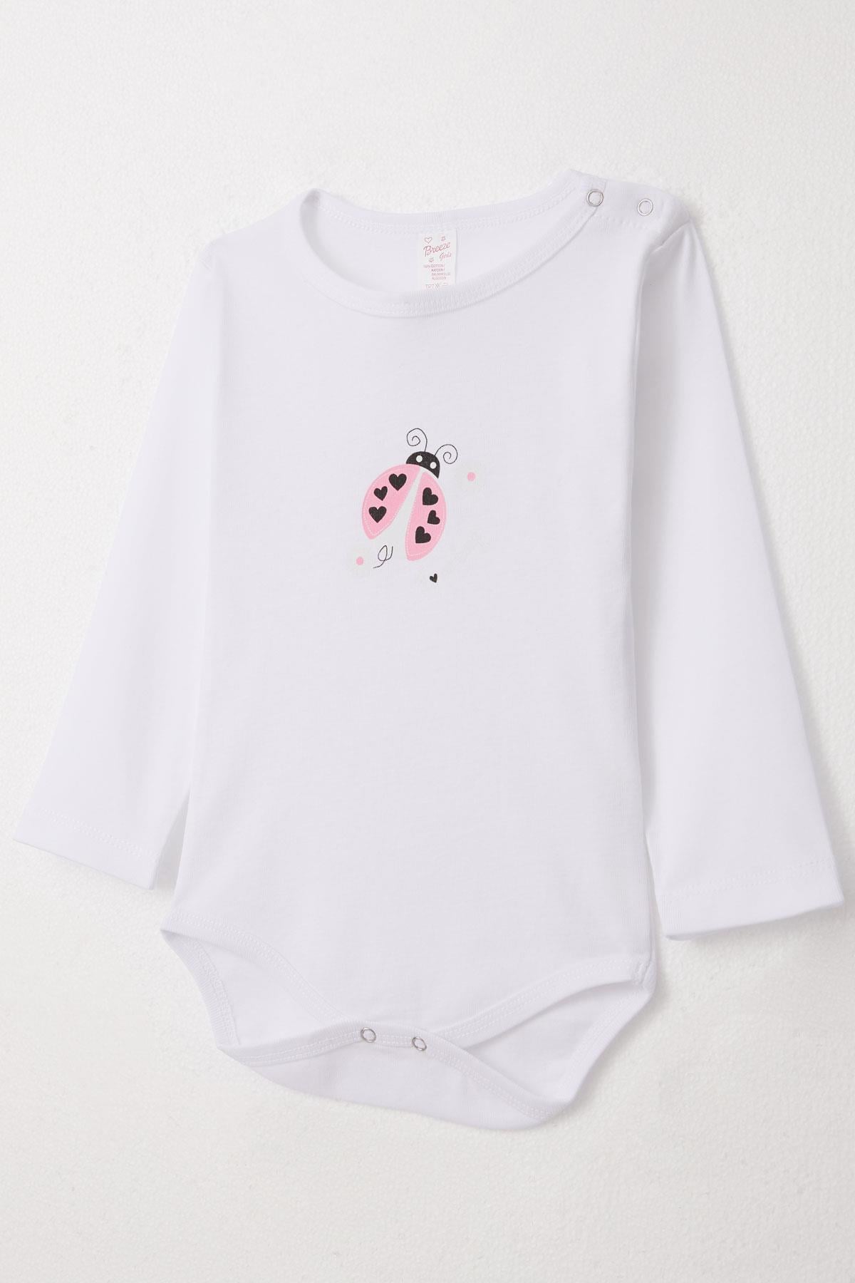 Breeze Kız Bebek Çıtçıtlı Zıbın Body Kalpli Uğur Böceği Baskılı Beyaz (9 Ay-3 Yaş)