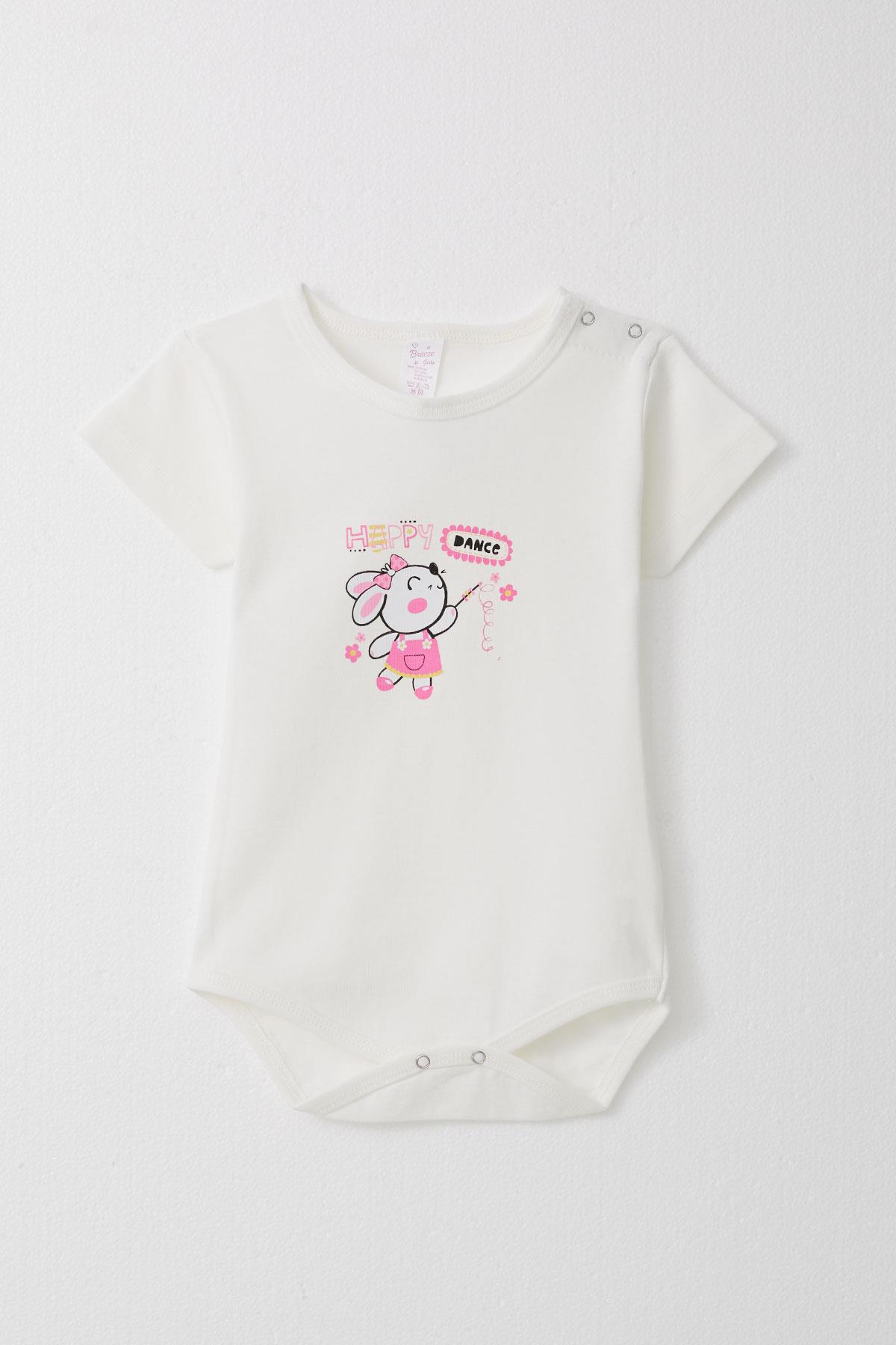 Breeze Kız Bebek Çıtçıtlı Zıbın Body Mutlu Tavşancık Baskılı Çiçekli Ekru (9 Ay-3 Yaş)