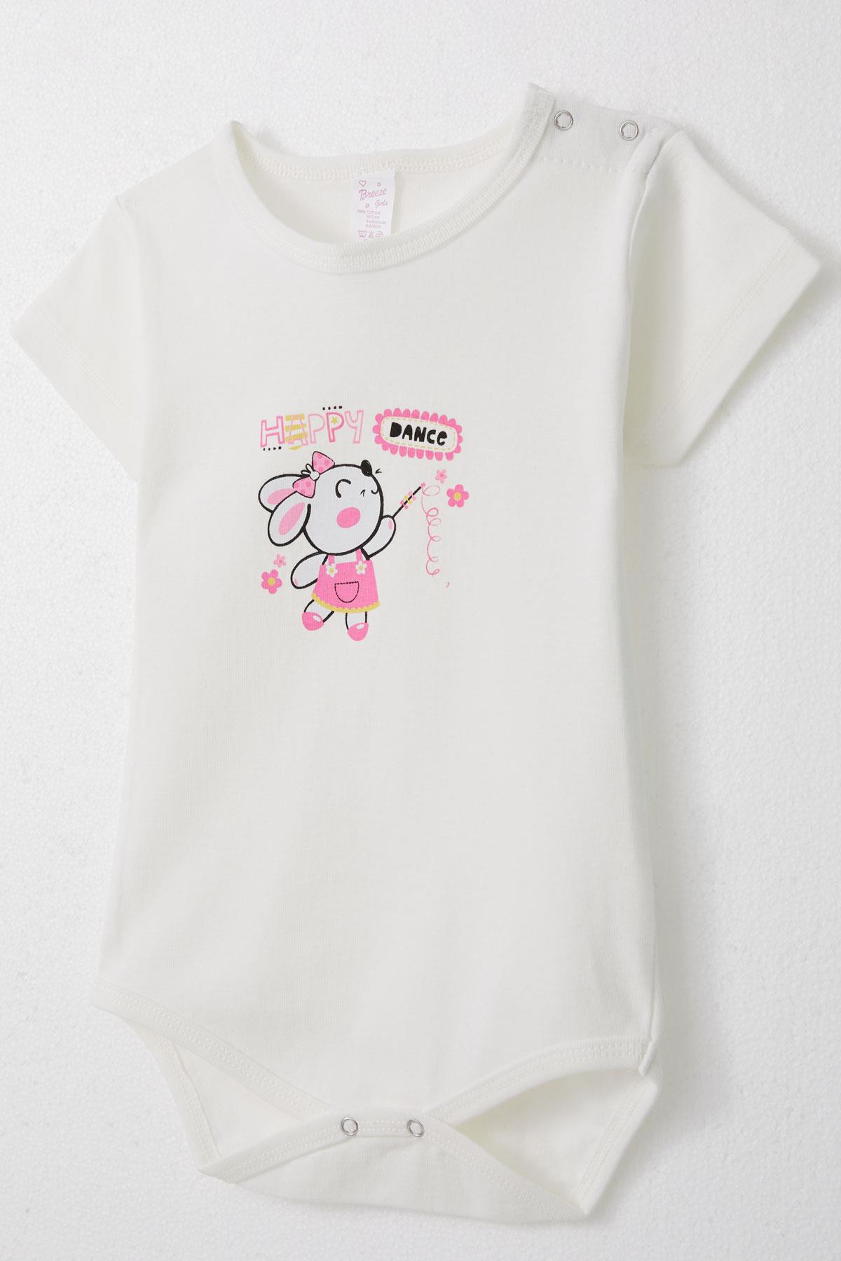 Breeze Kız Bebek Çıtçıtlı Zıbın Body Mutlu Tavşancık Baskılı Çiçekli Ekru (9 Ay-3 Yaş)