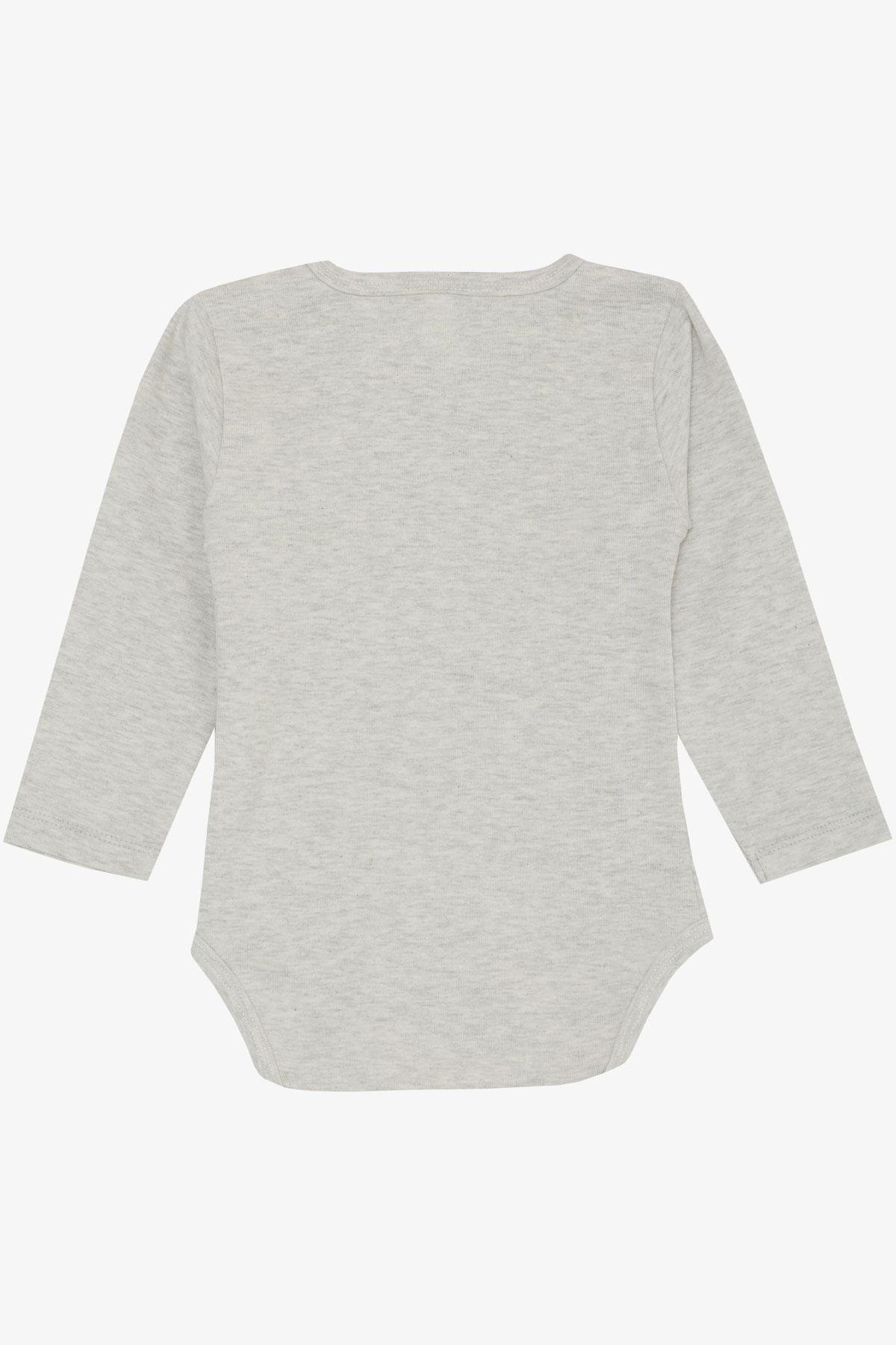 Breeze Kız Bebek Çıtçıtlı Zıbın Body Sevimli Bebek Kedicik Baskılı Açık Gri Melanj (9 Ay-3 Yaş)