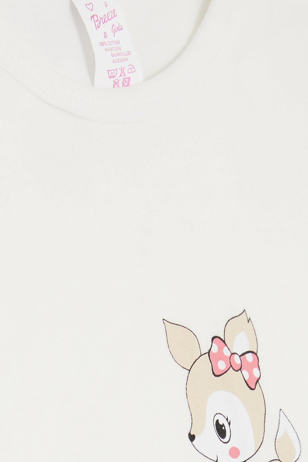 Breeze Kız Bebek Çıtçıtlı Zıbın Body Sevimli Ceylancık Baskılı Ekru (9 Ay-3 Yaş)