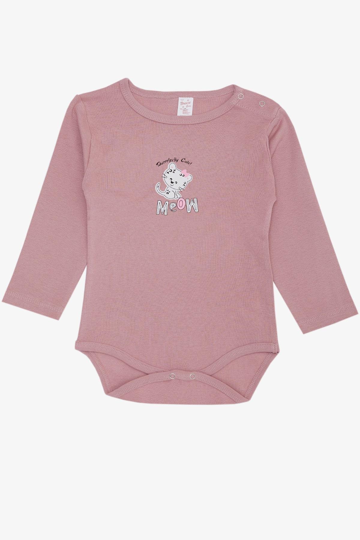 Breeze Kız Bebek Çıtçıtlı Zıbın Body Sevimli Bebek Kedicik Baskılı Gülkurusu (9 Ay-3 Yaş)