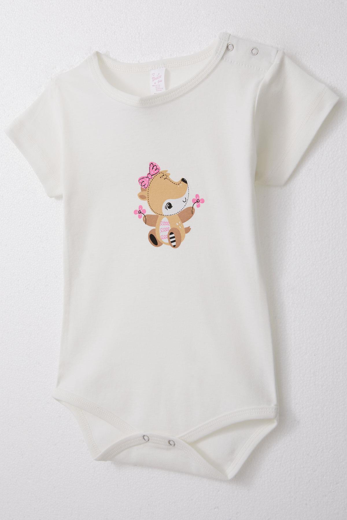 Breeze Kız Bebek Çıtçıtlı Zıbın Body Sevimli Ceylancık Baskılı Çiçekli Ekru (9 Ay-3 Yaş)