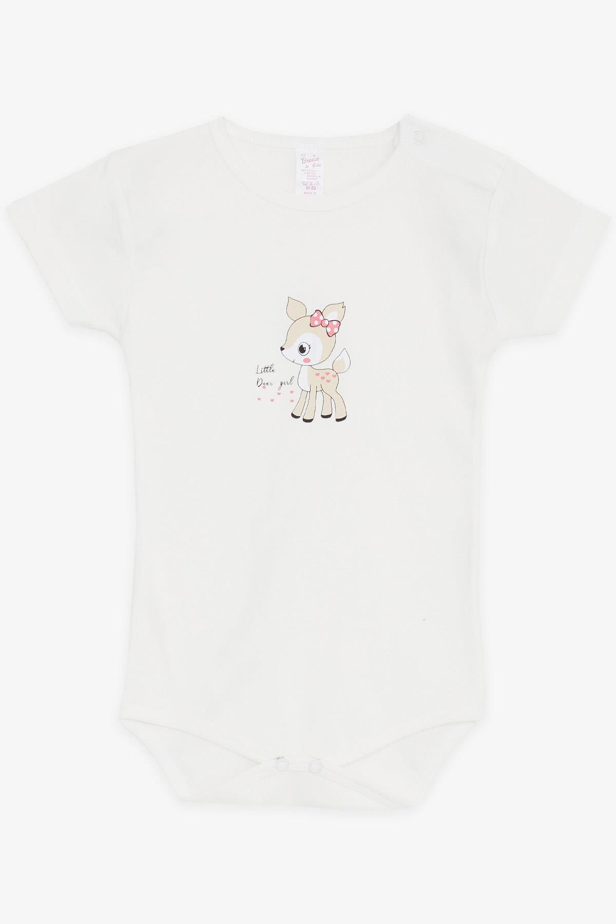 Breeze Kız Bebek Çıtçıtlı Zıbın Body Sevimli Ceylancık Baskılı Ekru (9 Ay-3 Yaş)