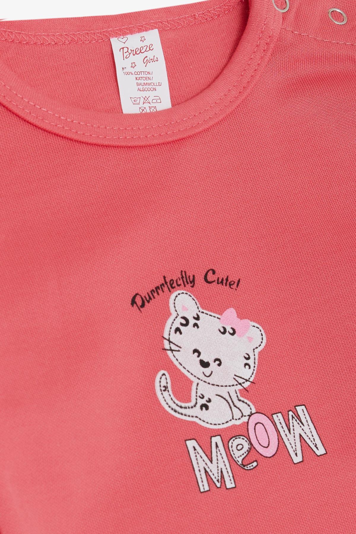 Breeze Kız Bebek Çıtçıtlı Zıbın Body Sevimli Bebek Kedicik Baskılı Mercan (9 Ay-3 Yaş)