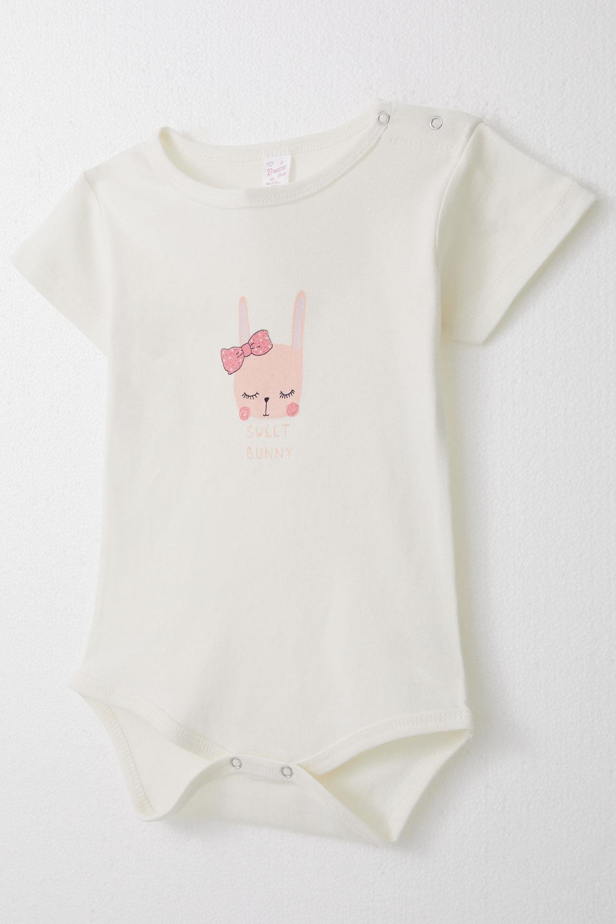 Breeze Kız Bebek Çıtçıtlı Zıbın Body Sevimli Tavşancık Baskılı Ekru (9 Ay-3 Yaş)