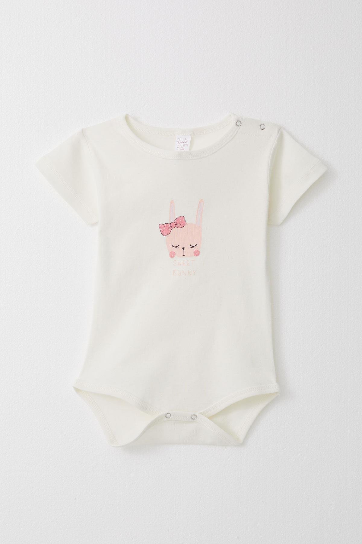 Breeze Kız Bebek Çıtçıtlı Zıbın Body Sevimli Tavşancık Baskılı Ekru (9 Ay-3 Yaş)