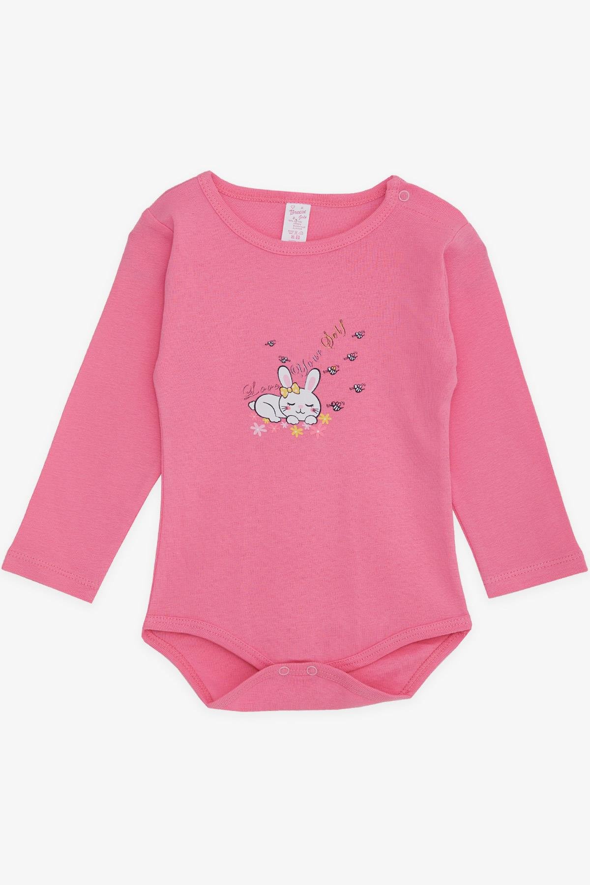 Breeze Kız Bebek Çıtçıtlı Zıbın Body Uyuyan Tavşancık Baskılı Pembe (9 Ay-3 Yaş)