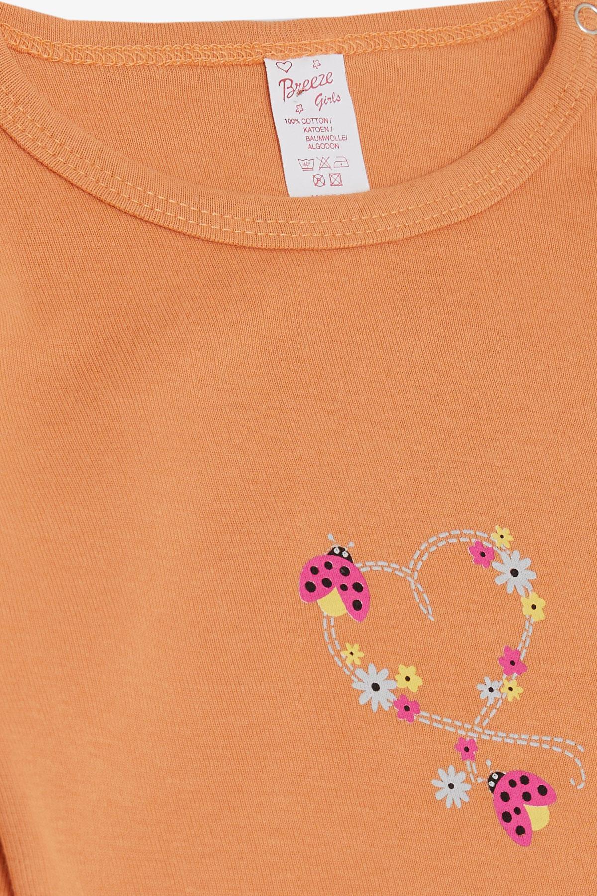 Breeze Kız Bebek Çıtçıtlı Zıbın Body Uğur Böceği Baskılı Çiçekli Somon (9 Ay-3 Yaş)