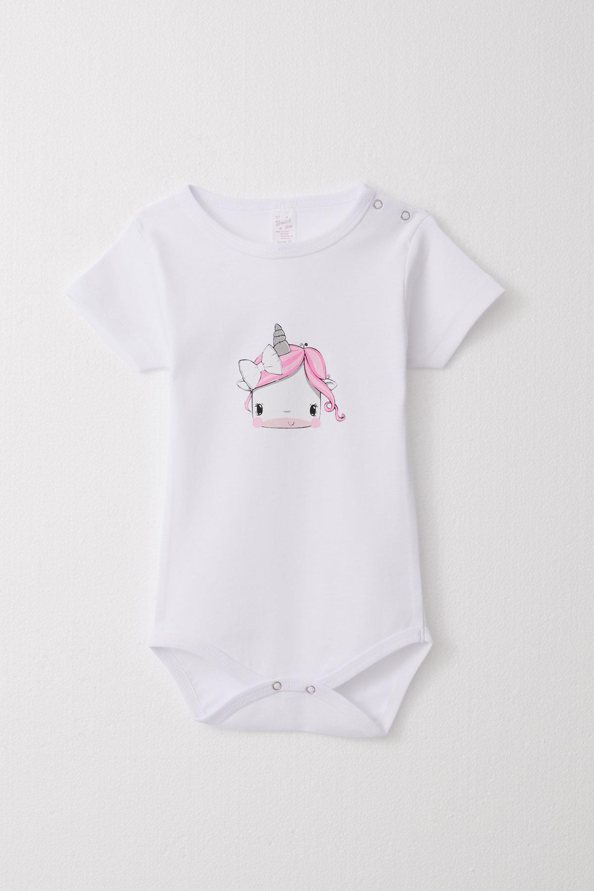 Breeze Kız Bebek Çıtçıtlı Zıbın Body Unıcorn Baskılı Beyaz (9 Ay-3 Yaş)