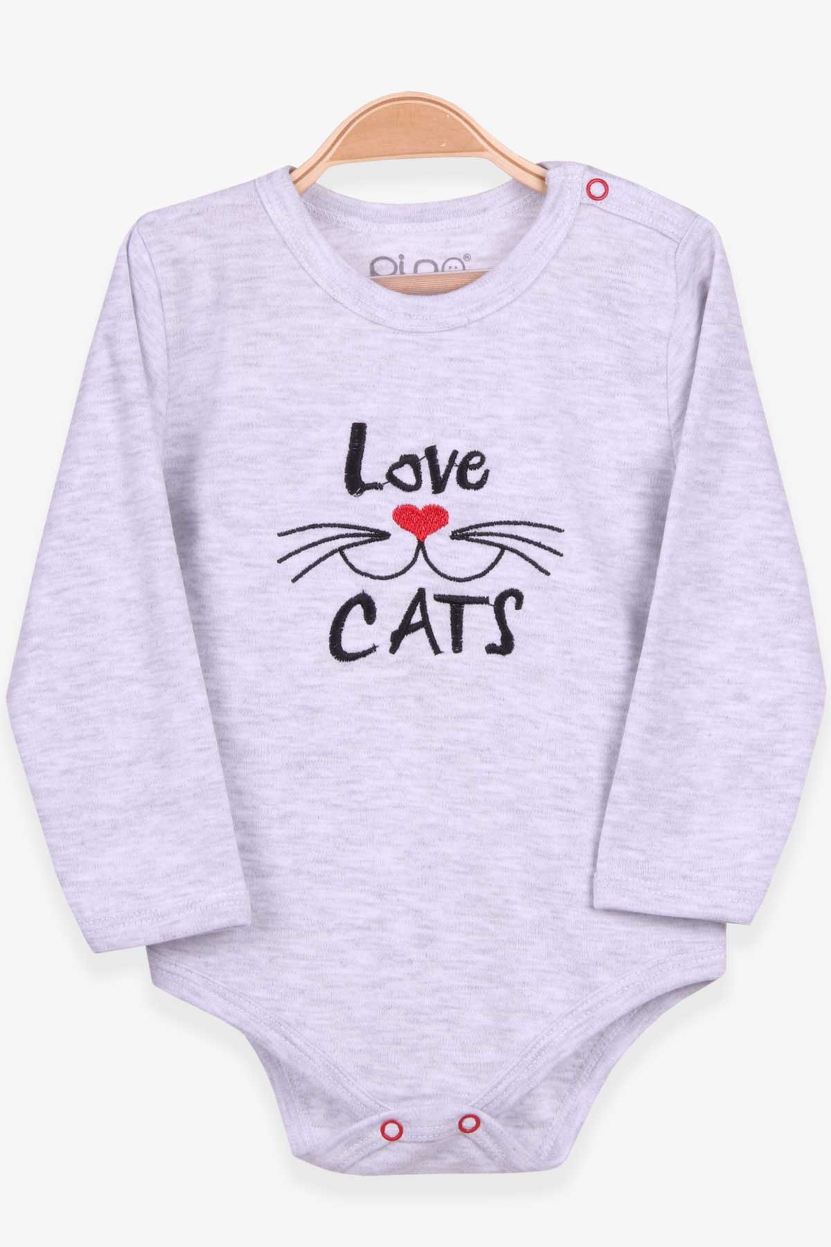 Breeze Kız Bebek Çıtıçıtlı Body Kedi Nakışlı Gri Melanj (4 Ay-3 Yaş)