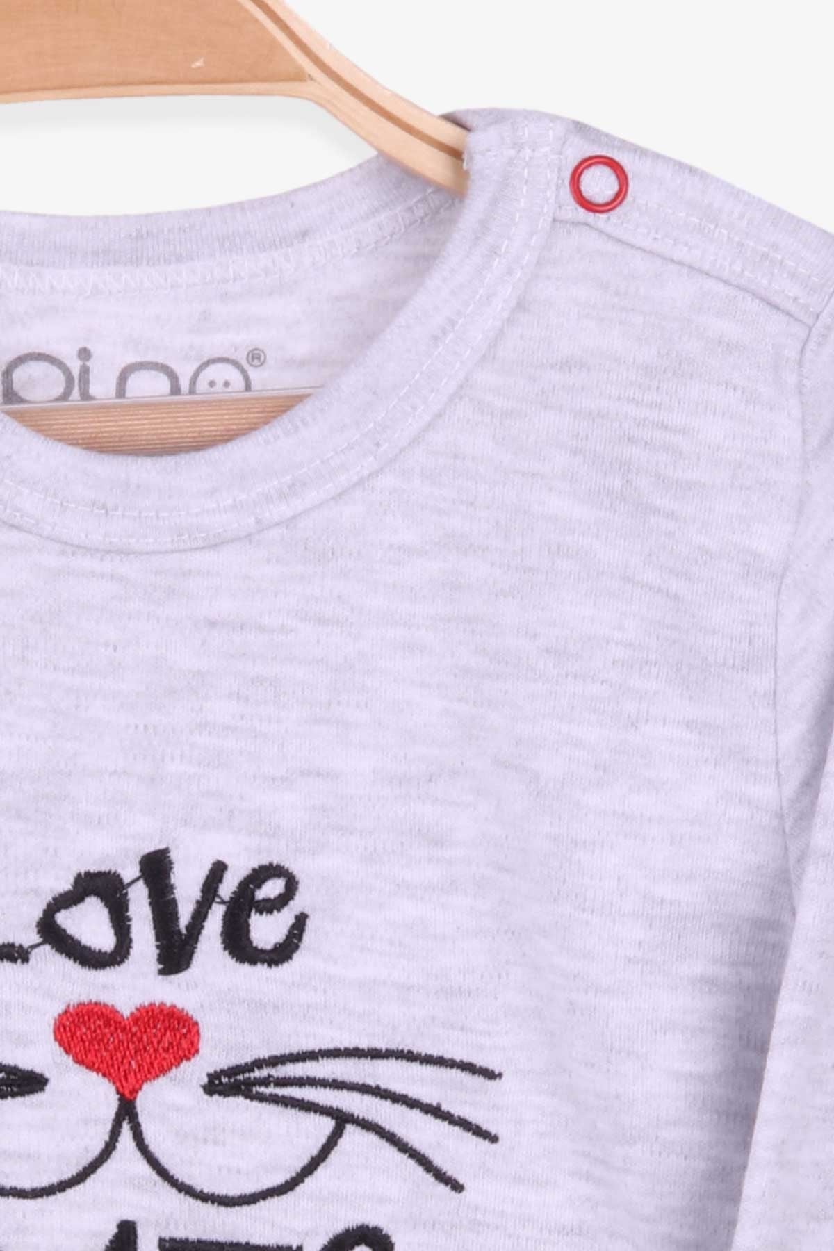 Breeze Kız Bebek Çıtıçıtlı Body Kedi Nakışlı Gri Melanj (4 Ay-3 Yaş)