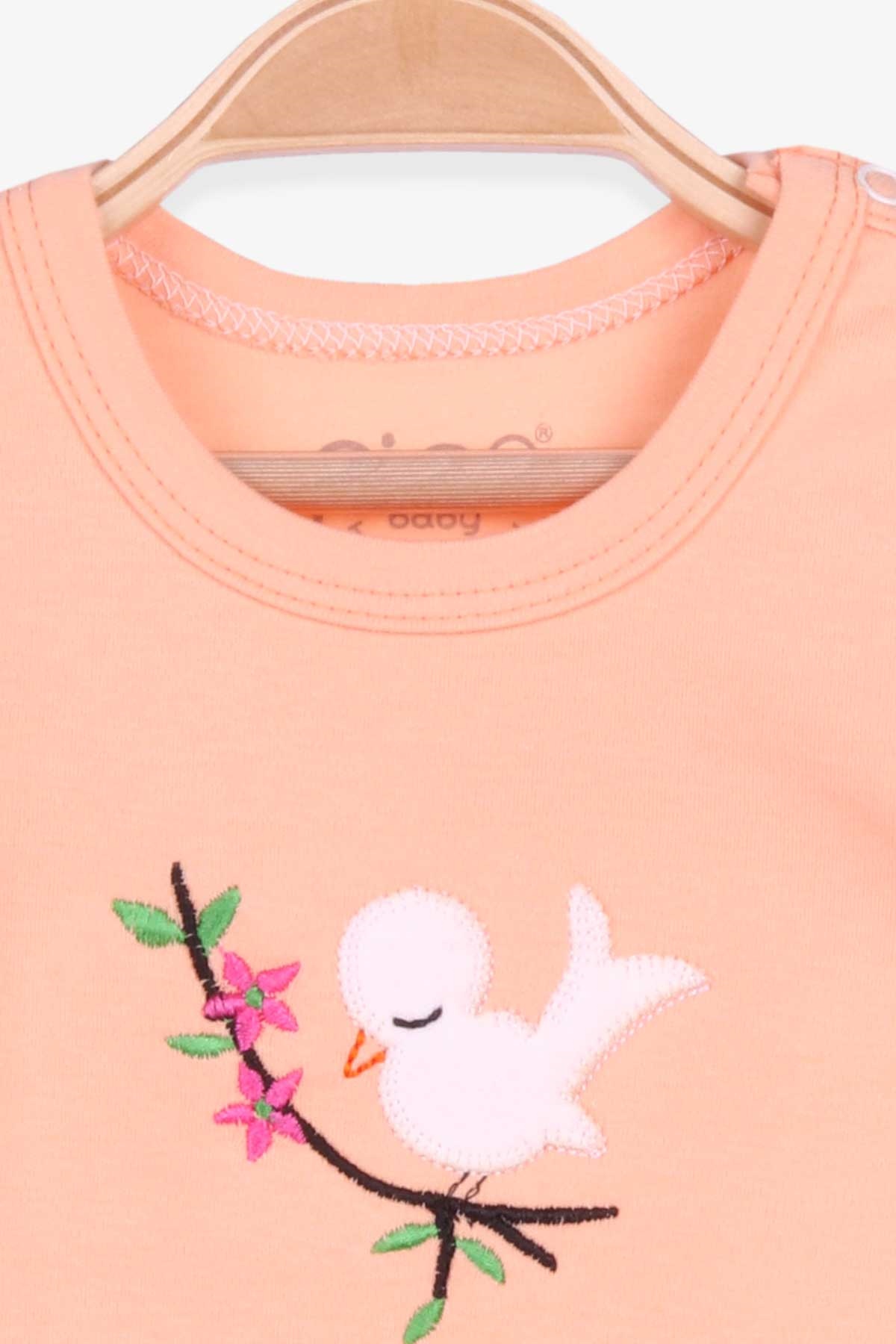 Breeze Kız Bebek Çıtıçıtlı Body Kuş Nakışlı Somon (4 Ay-3 Yaş)