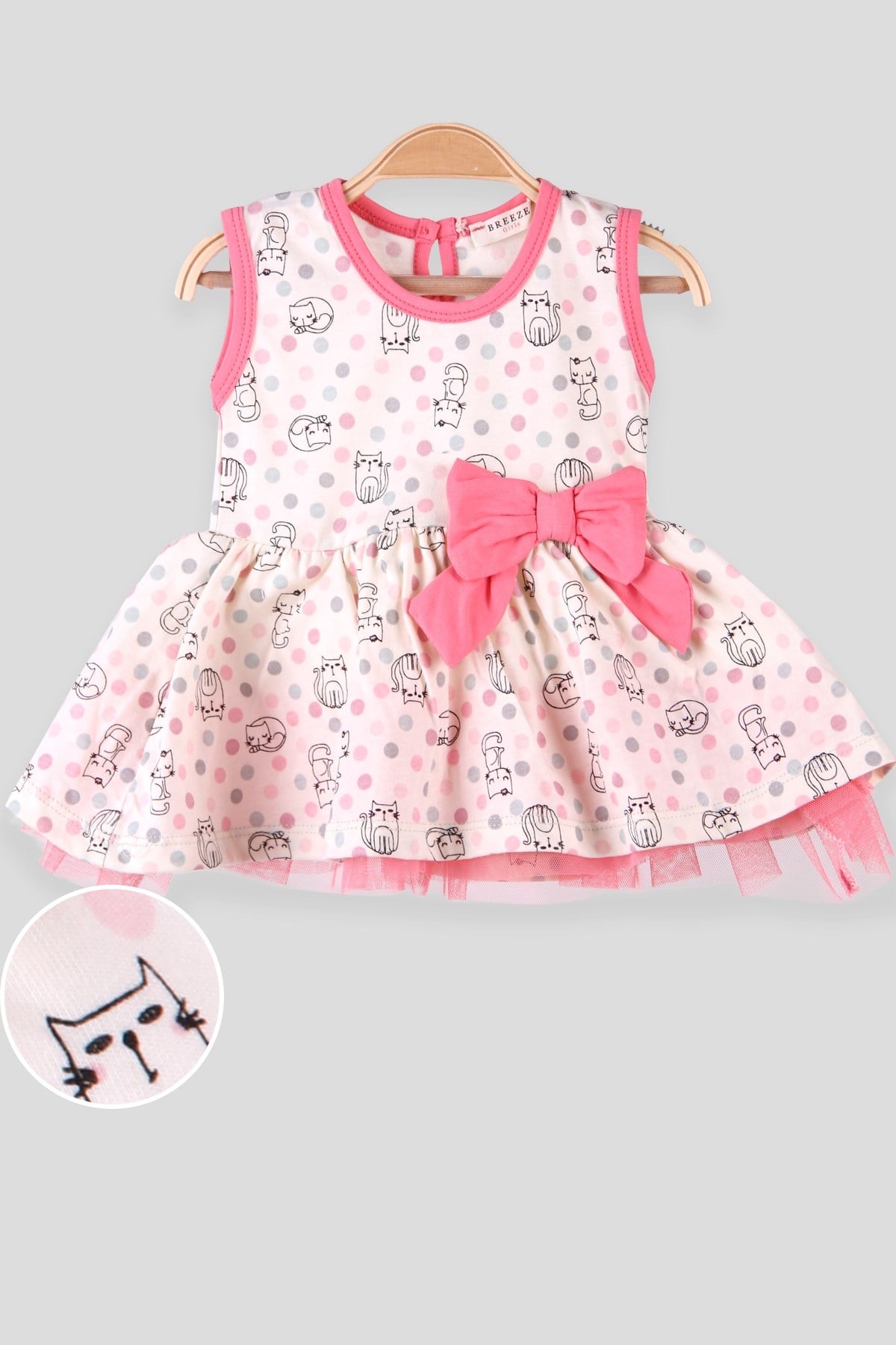 Breeze Kız Bebek Elbise Fiyonklu Kedili Pembe (9 Ay-3 Yaş)