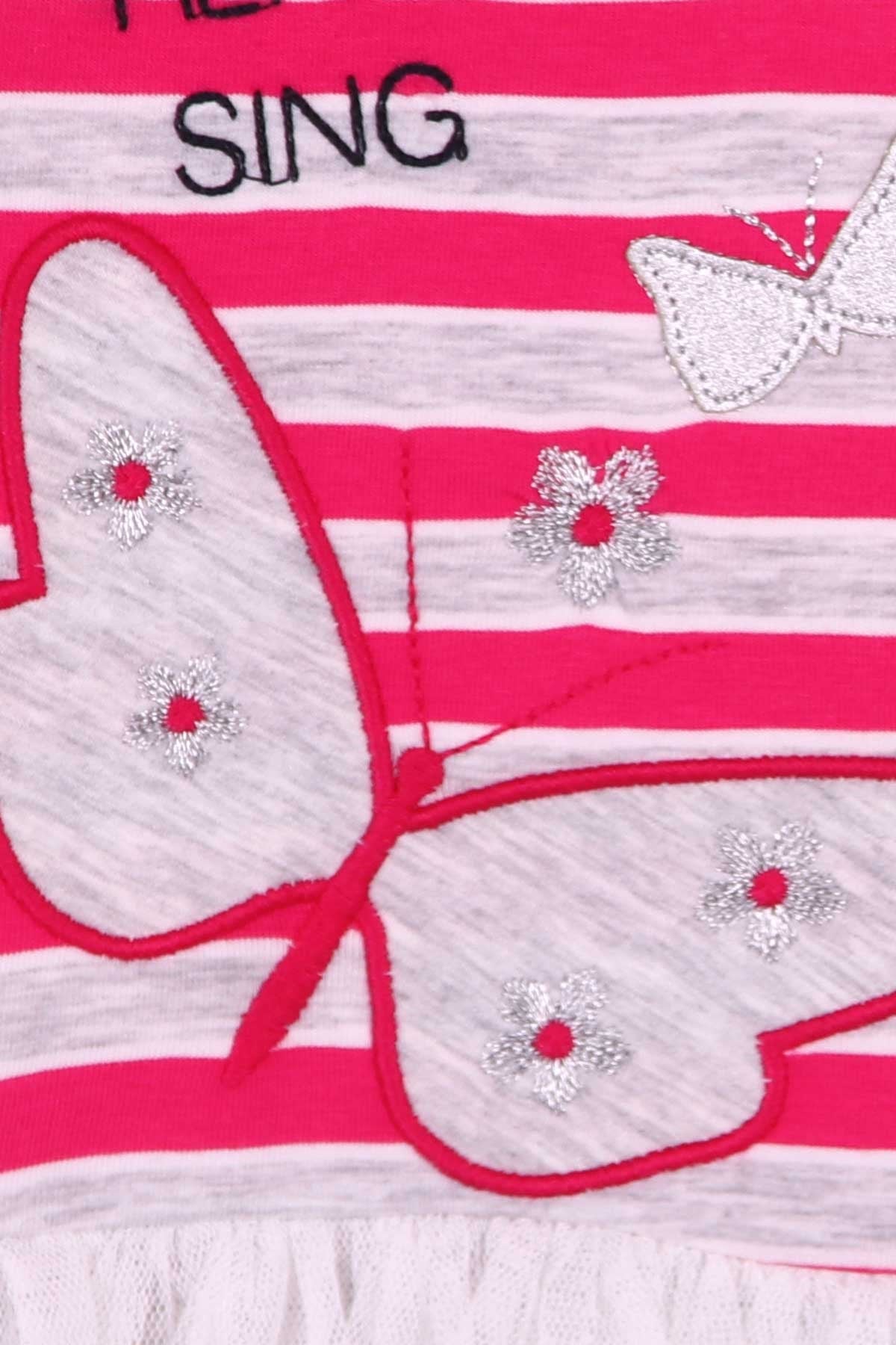 Breeze Kız Bebek Elbise Kelebekli Tüllü Fuşya-Ekru (2 Yaş)