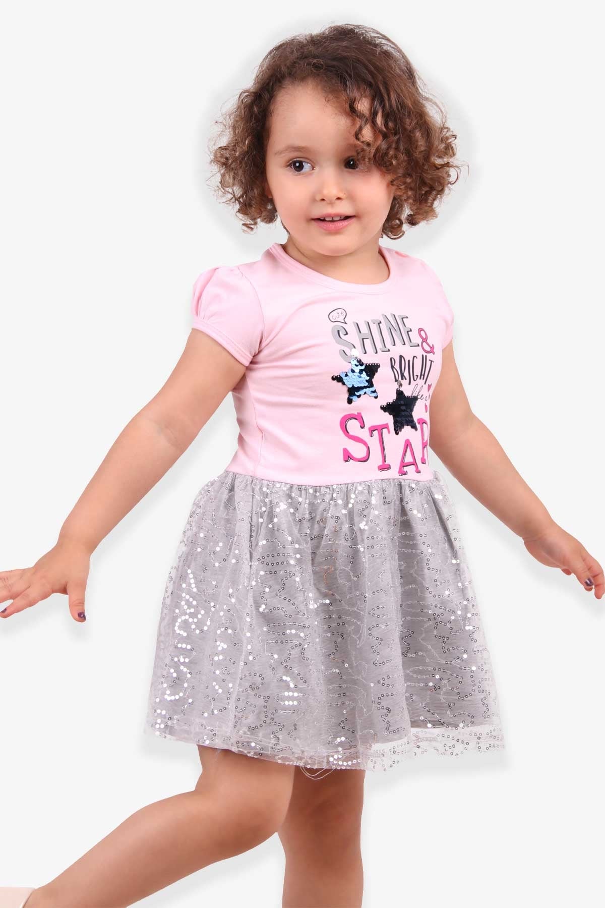Breeze Kız Bebek Elbise Pullu Gri (2-5 Yaş)