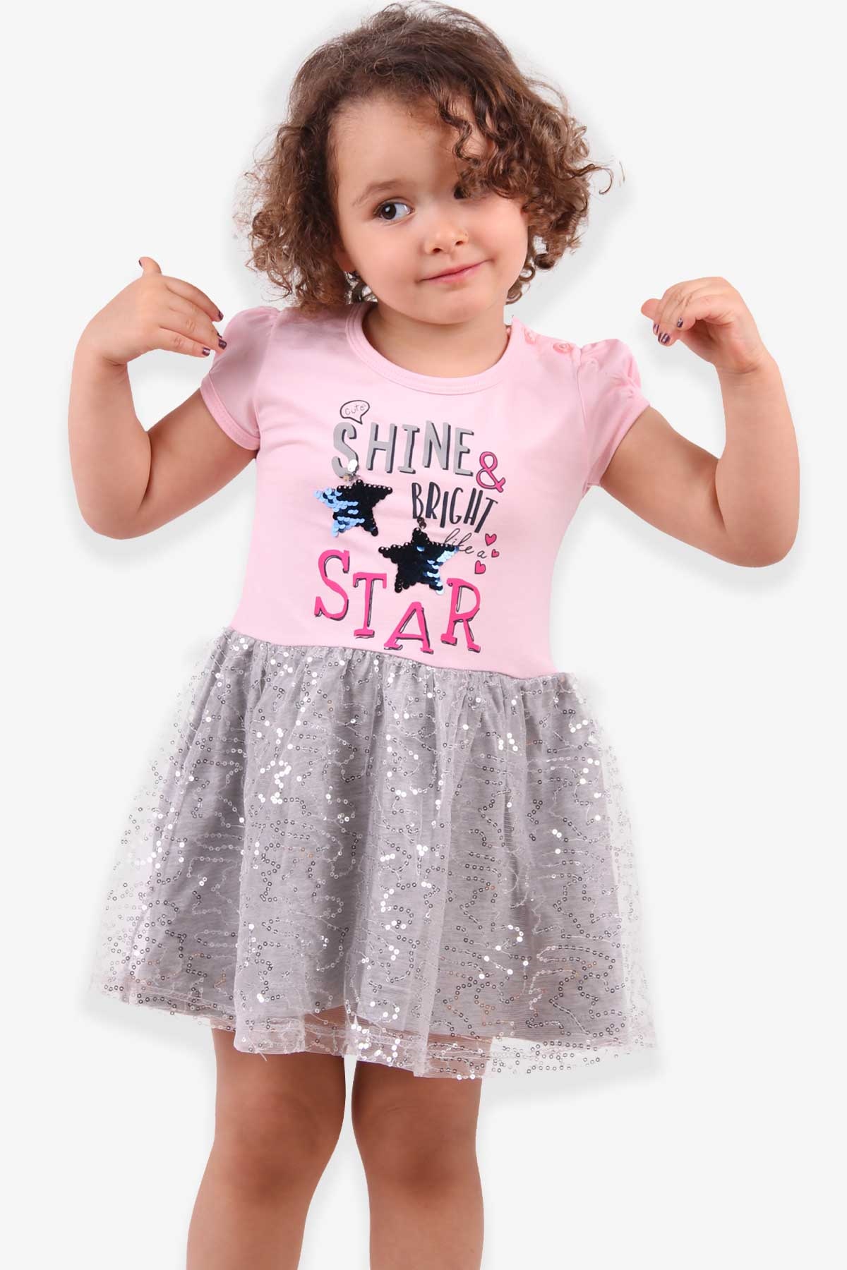 Breeze Kız Bebek Elbise Pullu Gri (2-5 Yaş)